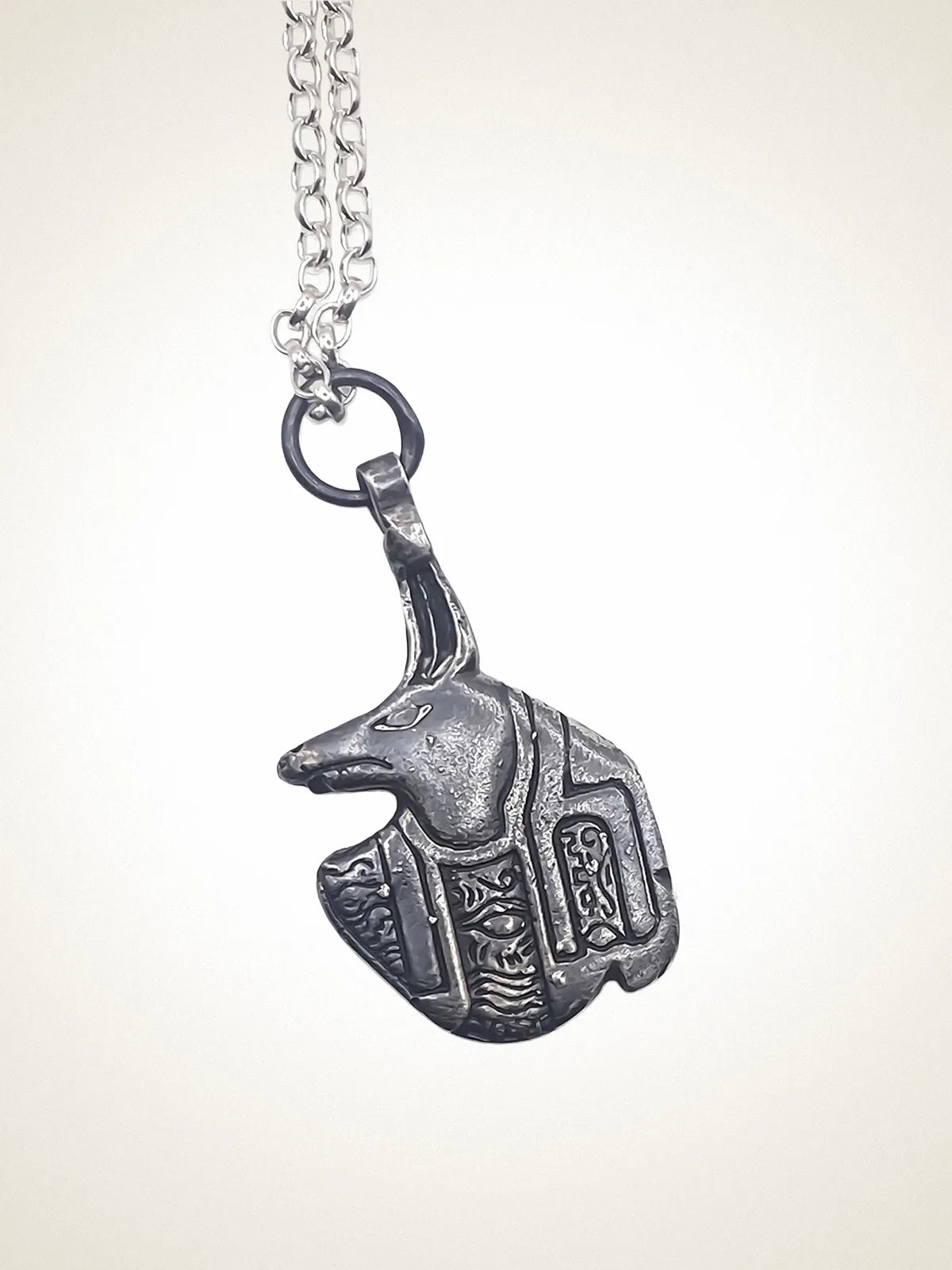 Premium Anubis - the jackal-headed god handmade in premium metal, classic design, worn view