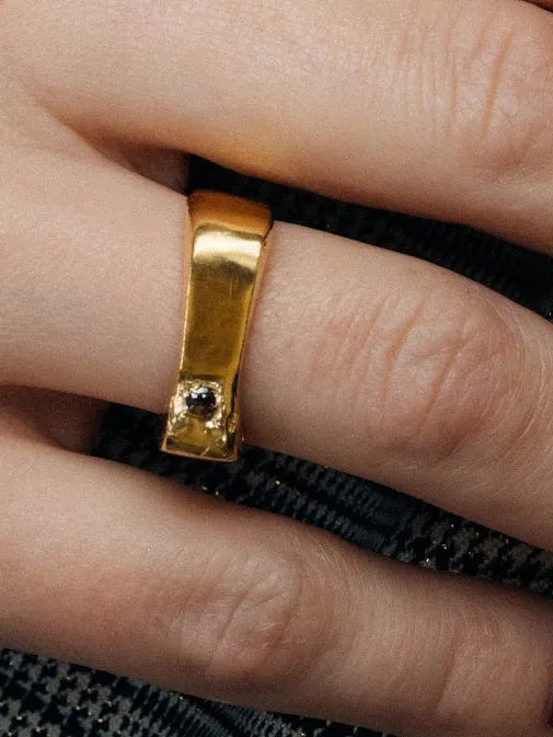 Grace Bow Gem Ring handmade luxury ring, 18ct Gold Vermeil finish, sophisticated style, close-up