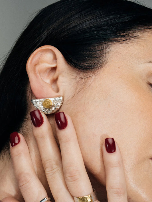 Half Moon Earrings handmade luxury ring, premium metal finish, sophisticated style, close-up