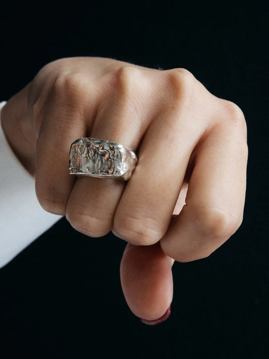 Rosa Signet Ring handmade luxury ring, Sterling silver finish, smooth polished surface, close-up