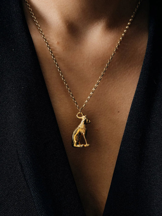 Bast Cat Necklace handmade luxury necklace, premium metal finish, sophisticated style, close-up