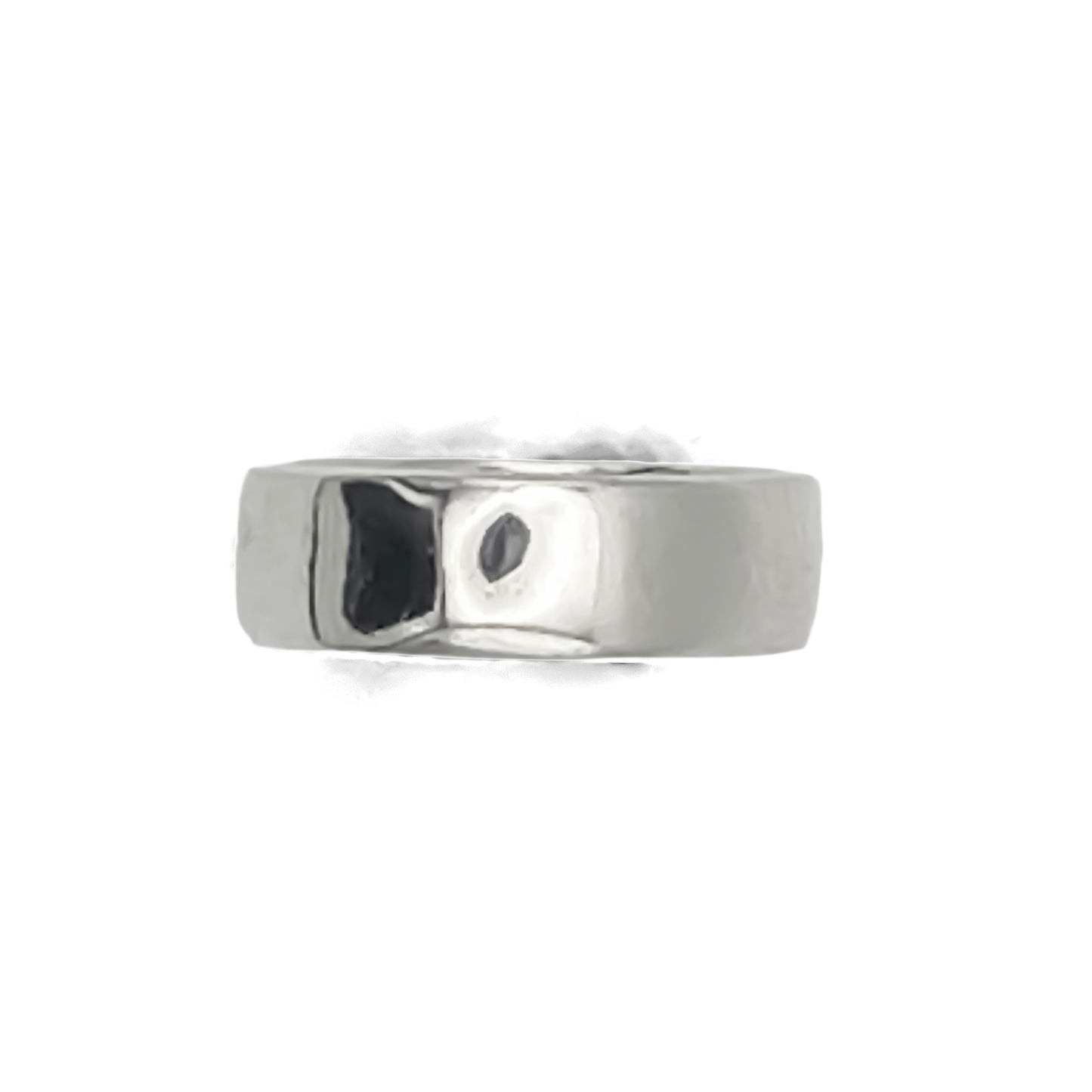 Studio view of Wide Band Ring lying flat - unisex, subtle wedding band bold gold or silver free shipping
