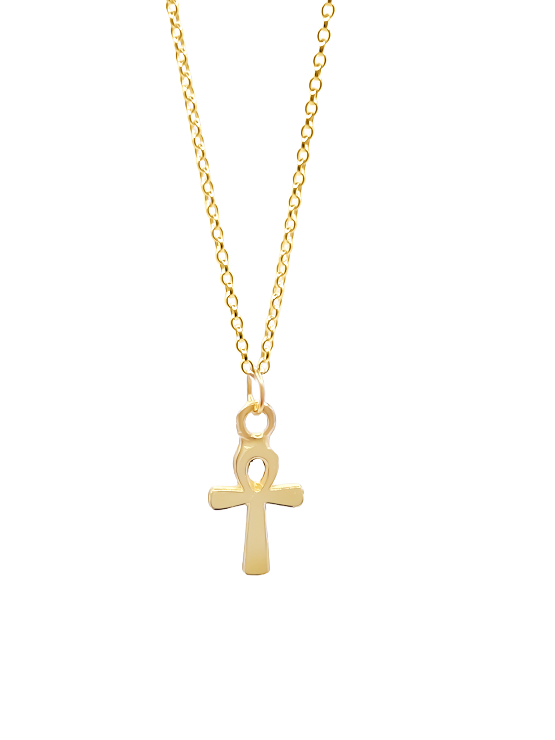 Studio image of MOCA Jewellery handmade Ankh pendant in gold - ancient Egyptian symbol of eternal life
