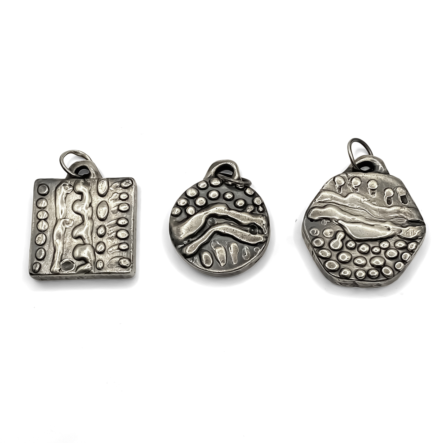 Group of Another Dotty Pendants with oxidised organic texture in gold or silver, free shipping