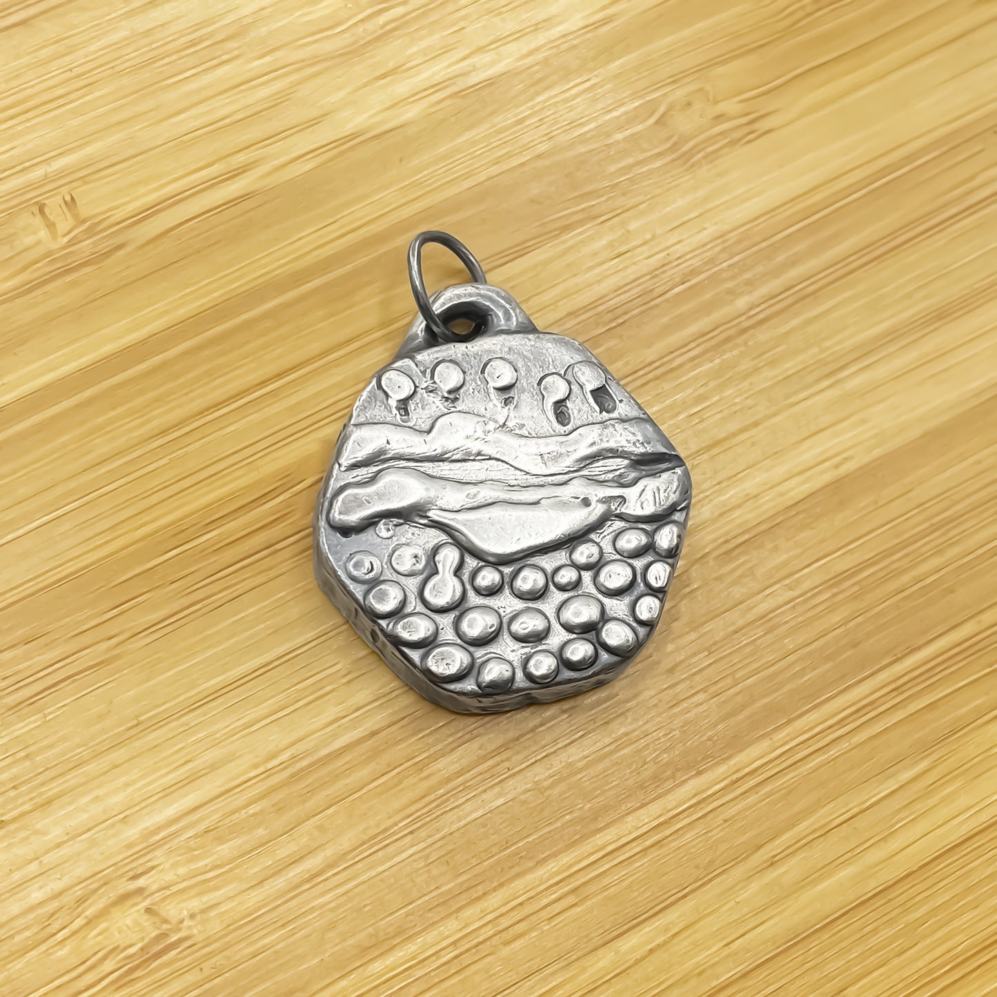 Handcrafted Another Dotty Pendant with oxidised organic texture in gold or silver, free shipping