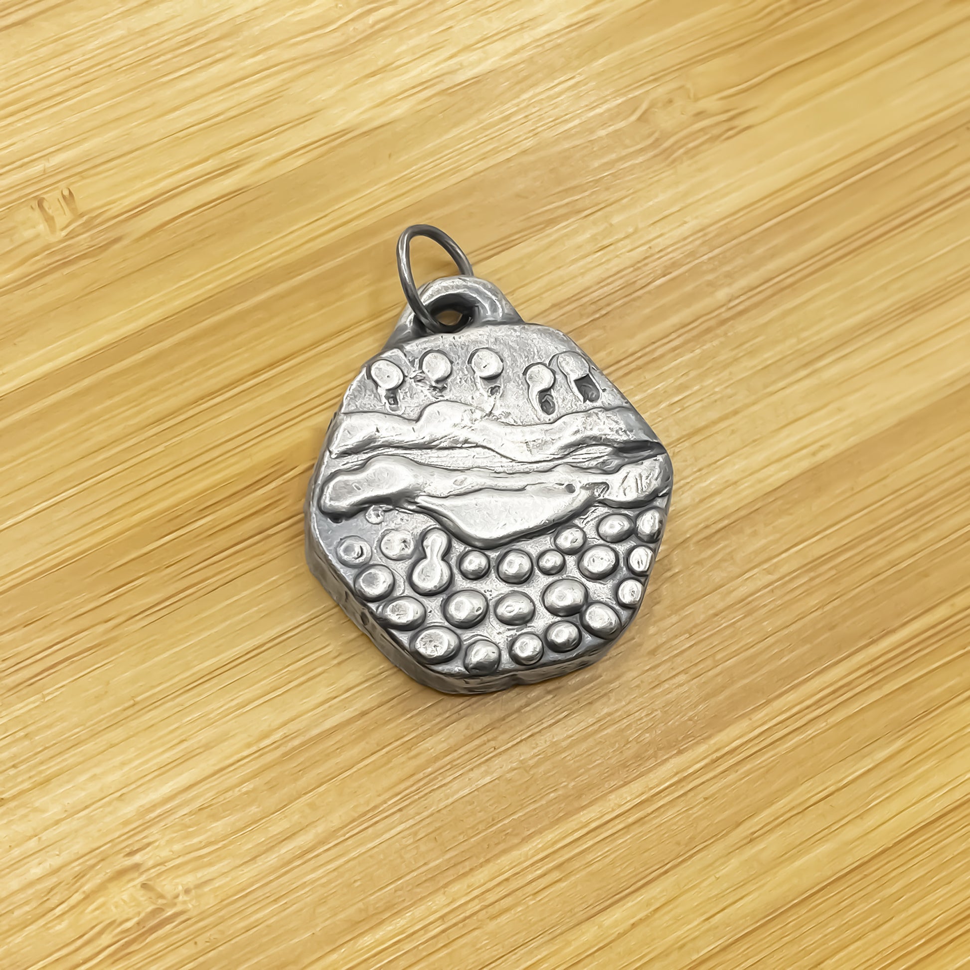 Handcrafted Another Dotty Pendant with oxidised organic texture in gold or silver, free shipping