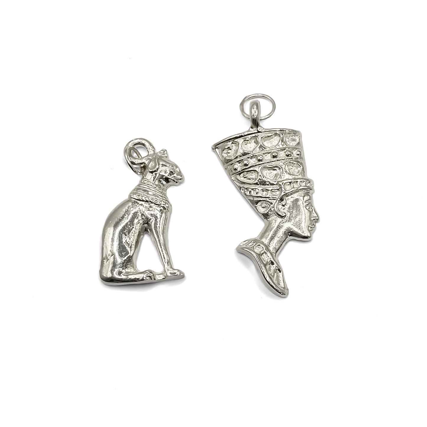 Group image featuring Bast Cat and Pharaoh Pendants in silver or gold. Free Shipping, Mystical charm Protector