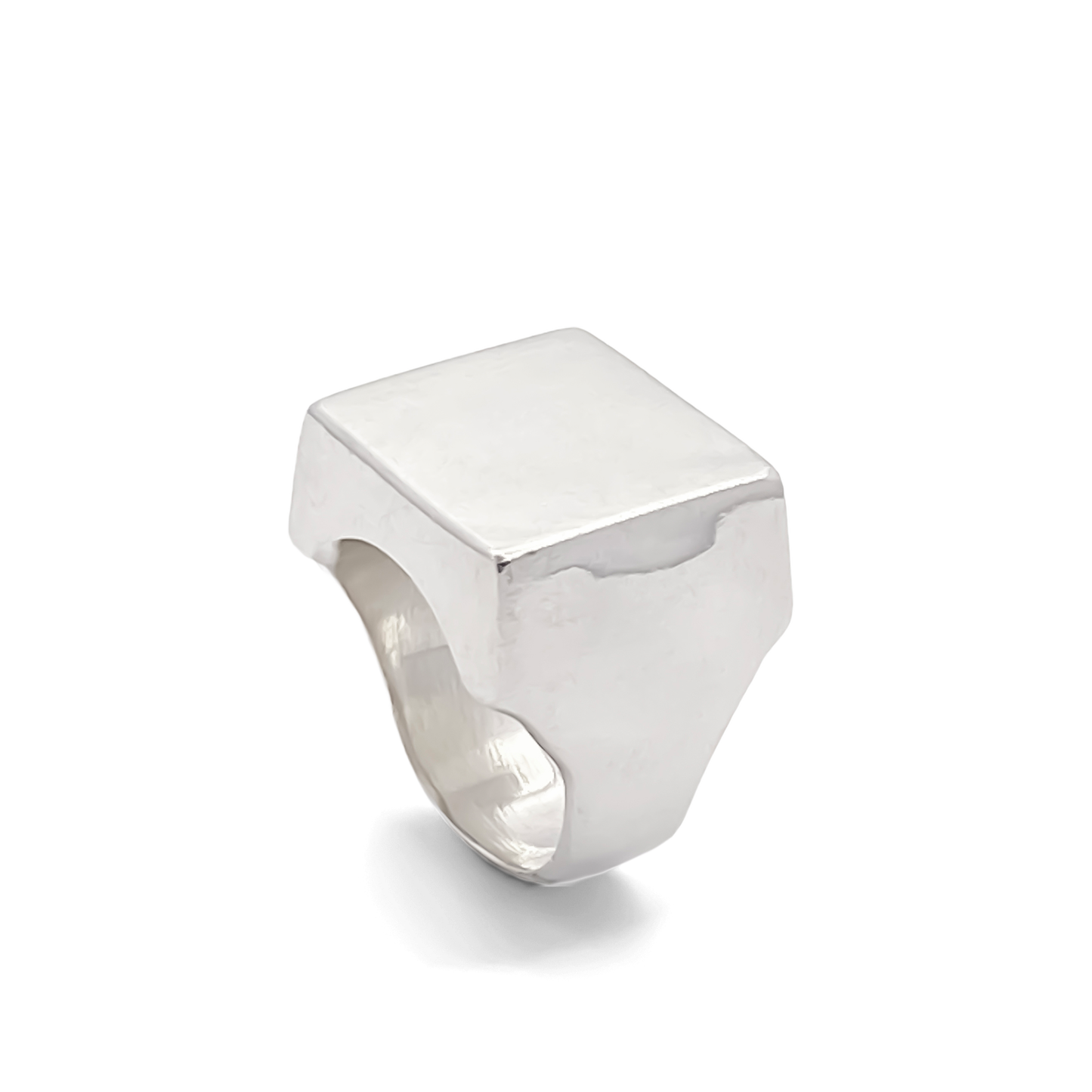 Big Square Signet Ring gold polished finish with smooth lines MOCA Jewellery