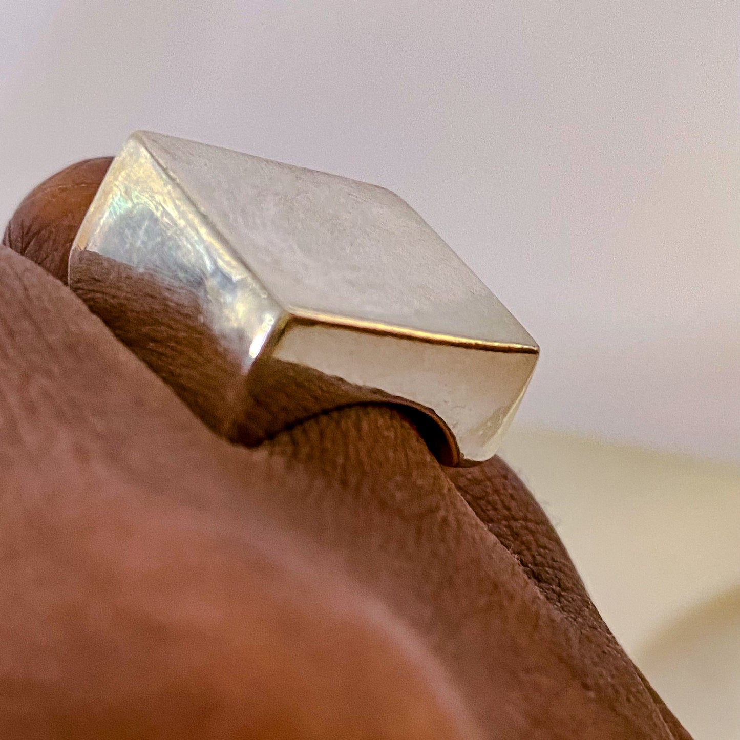 Big Square Signet Ring in gold with smooth lines, free shipping - MOCA Jewellery