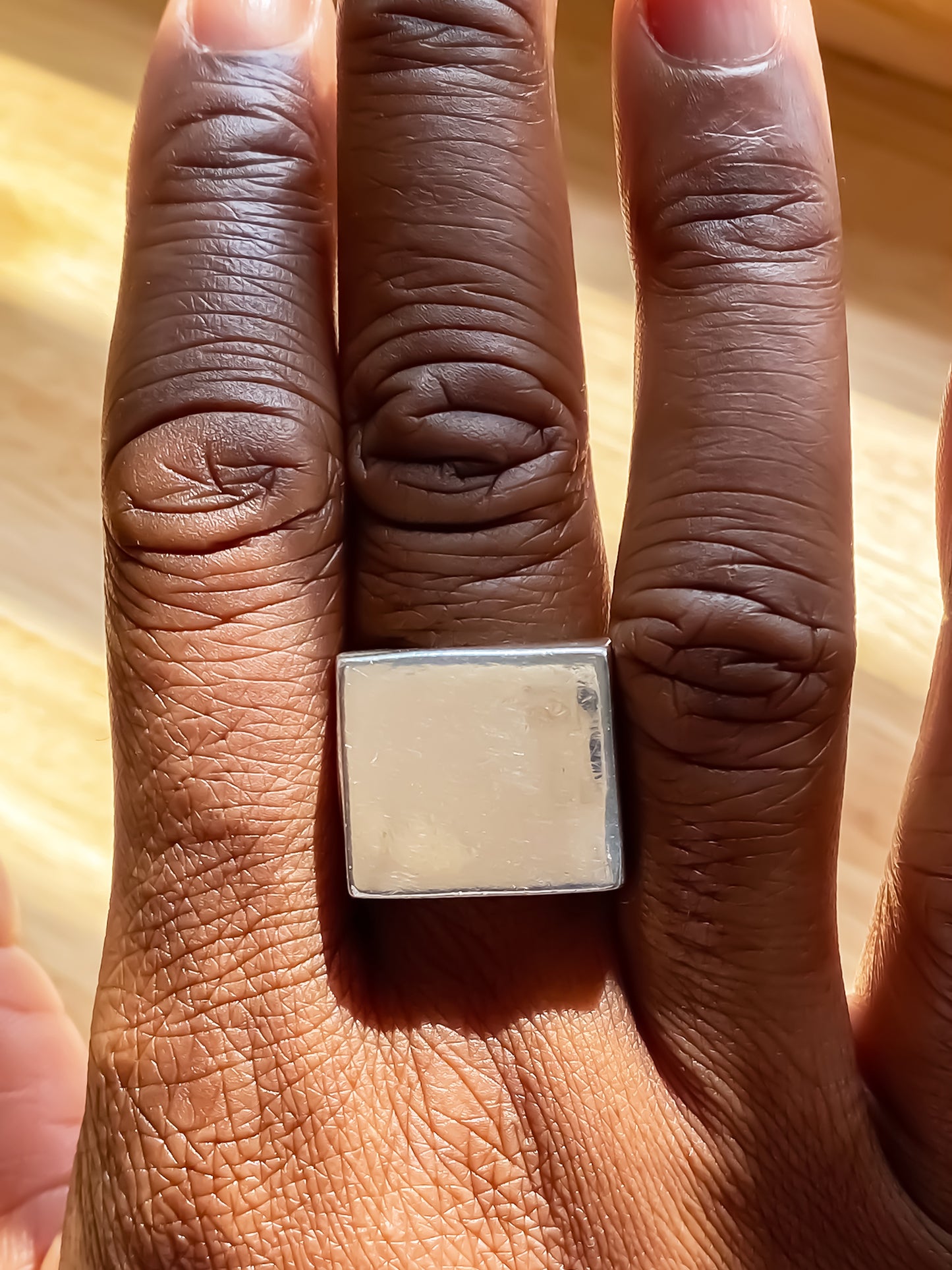 Minimalist silver Big Square Signet Ring with smooth polished surface, free shipping