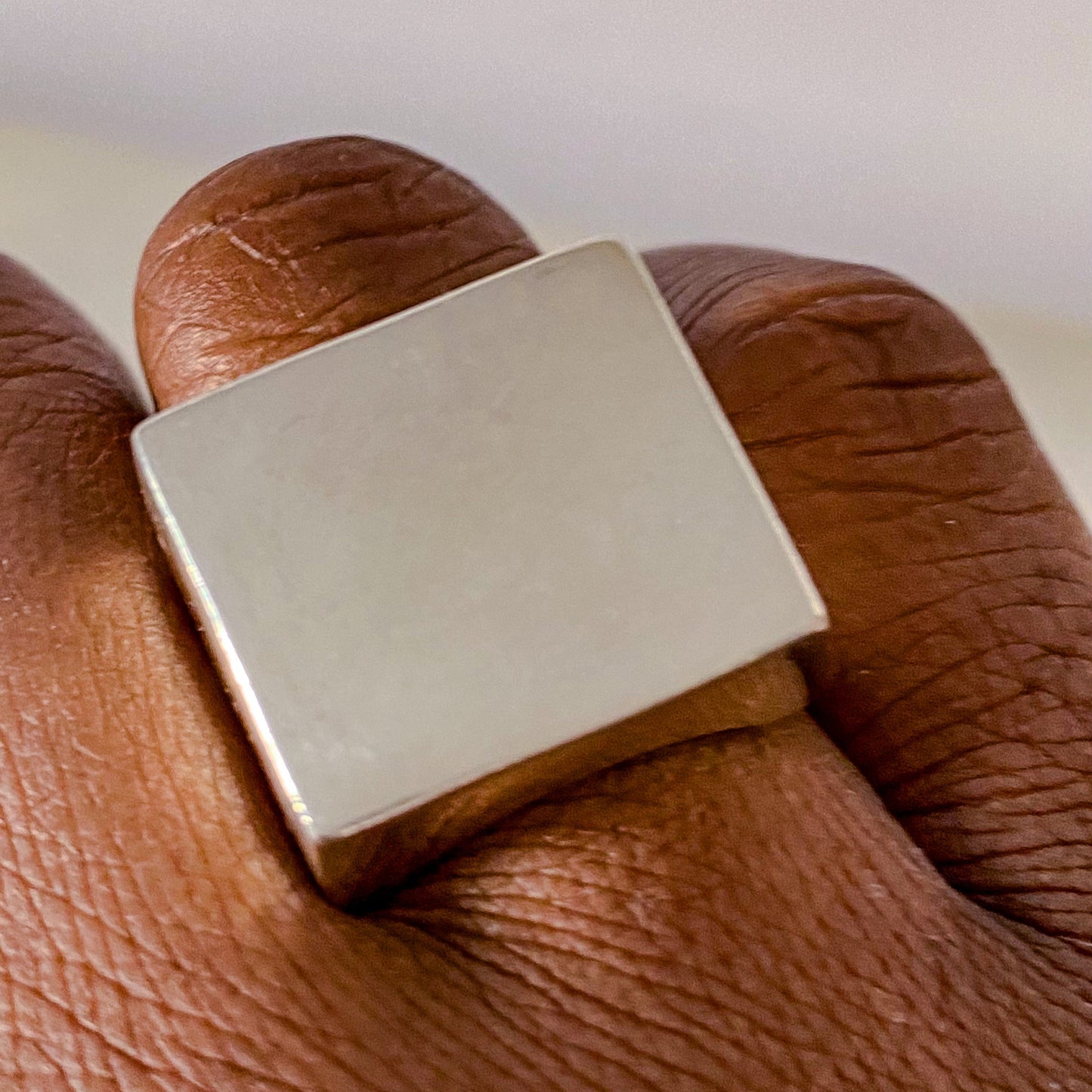 Bold Big Square Signet Ring in silver with smooth lines, free shipping - MOCA Jewellery