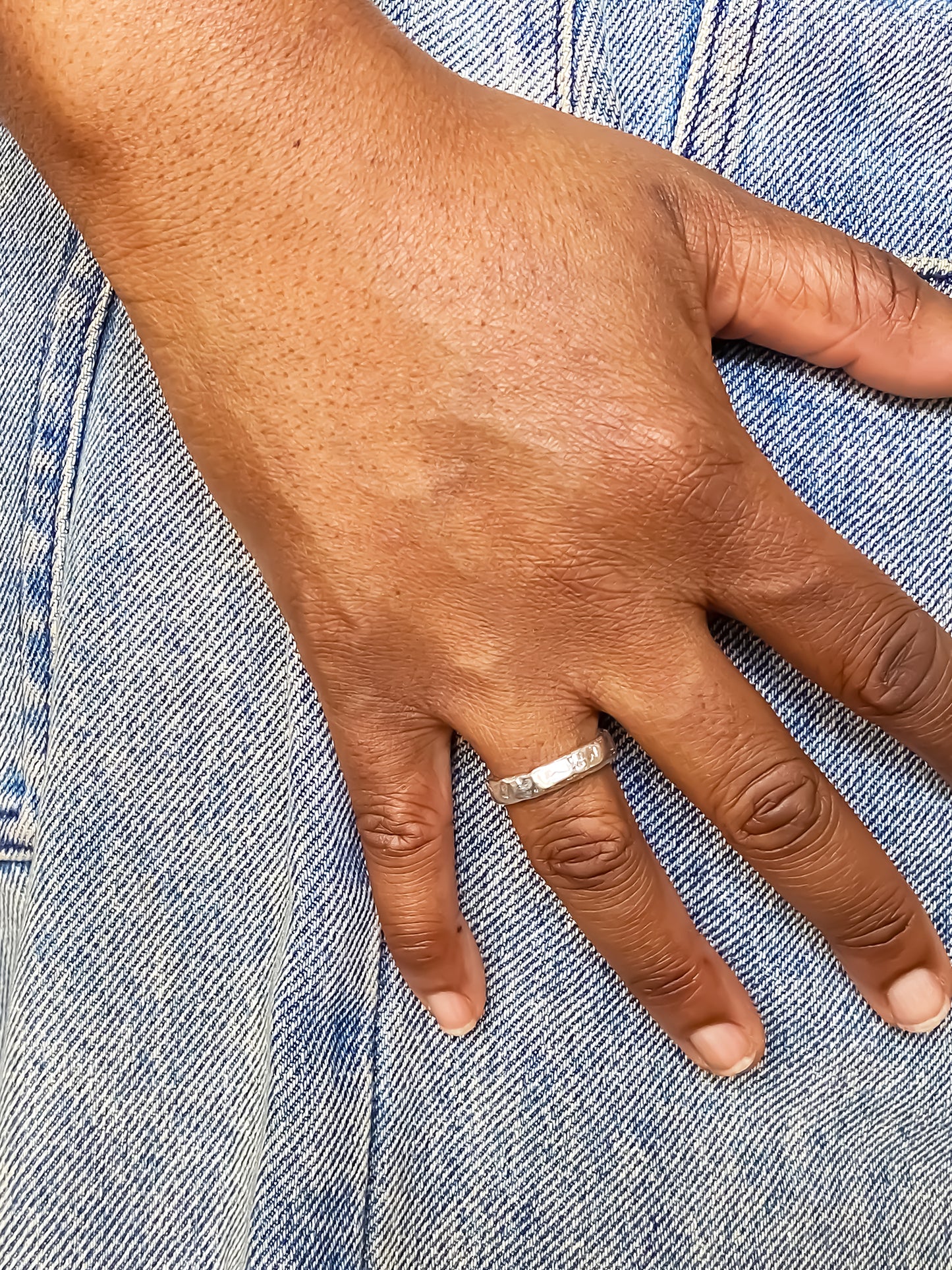Moca Jewellery Darling textured band ring slim delicate minimal gold silver free shipping worn on a hand