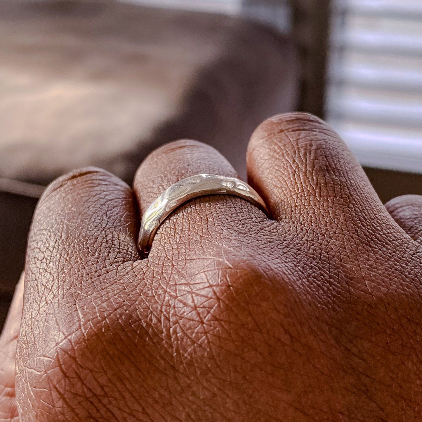 Darling textured band ring slim delicate minimal gold or silver free shipping shown on hand