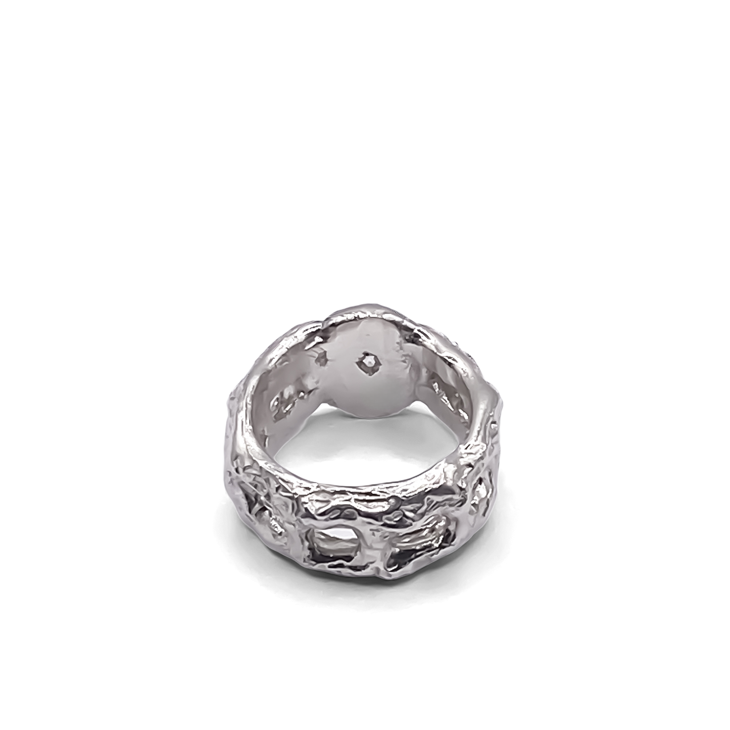 Side view of Eclipse Cutout Ring showing raised texture - textured band white and black gemstones gold or silver free shipping