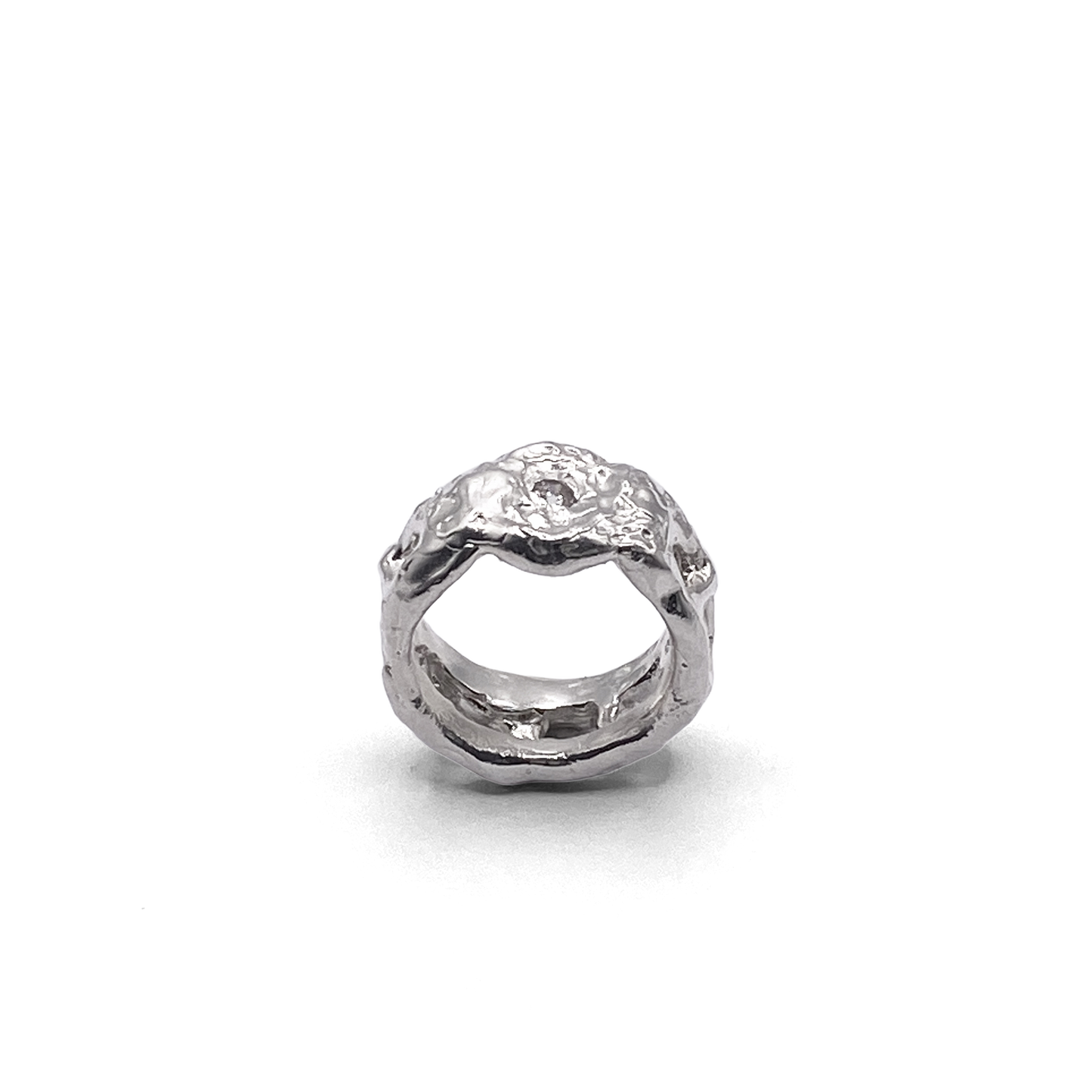 Top view of Eclipse Cutout Ring featuring cutout details - textured band white and black gemstones gold or silver free shipping