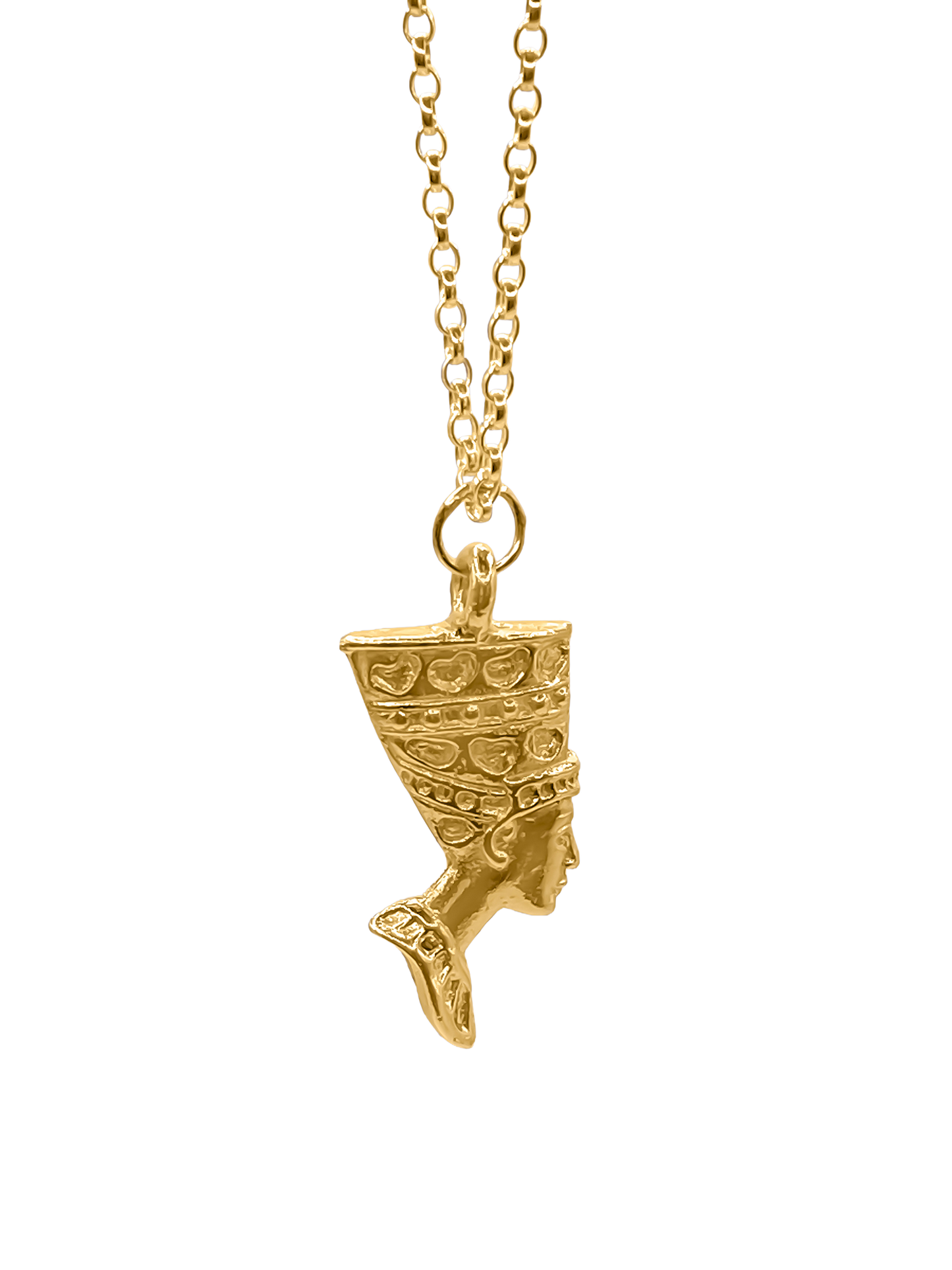 Timeless Egyptian gold pendant with the profile of Queen Nefertiti, delicately sculpted and handmade MOCA Jewellery