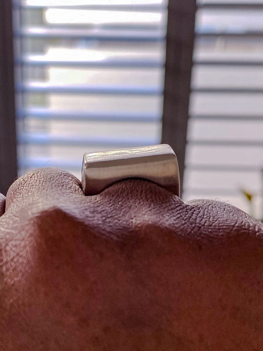 Endless Signet Ring handmade luxury ring, Sterling silver finish, smooth polished surface, close-up