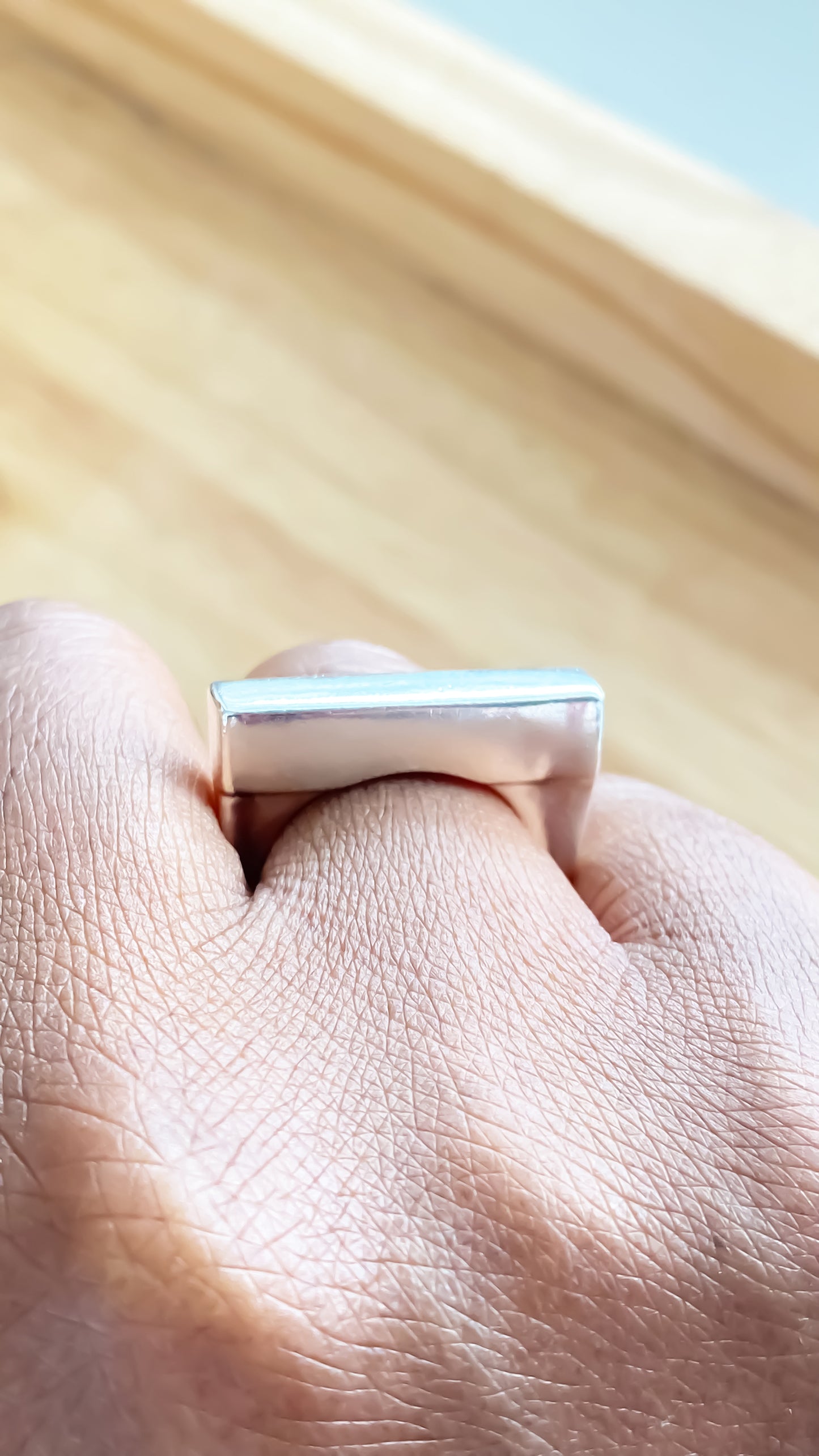 Moca Jewellery flat ring gold silver free shipping sleek ring on a finger for a modern look