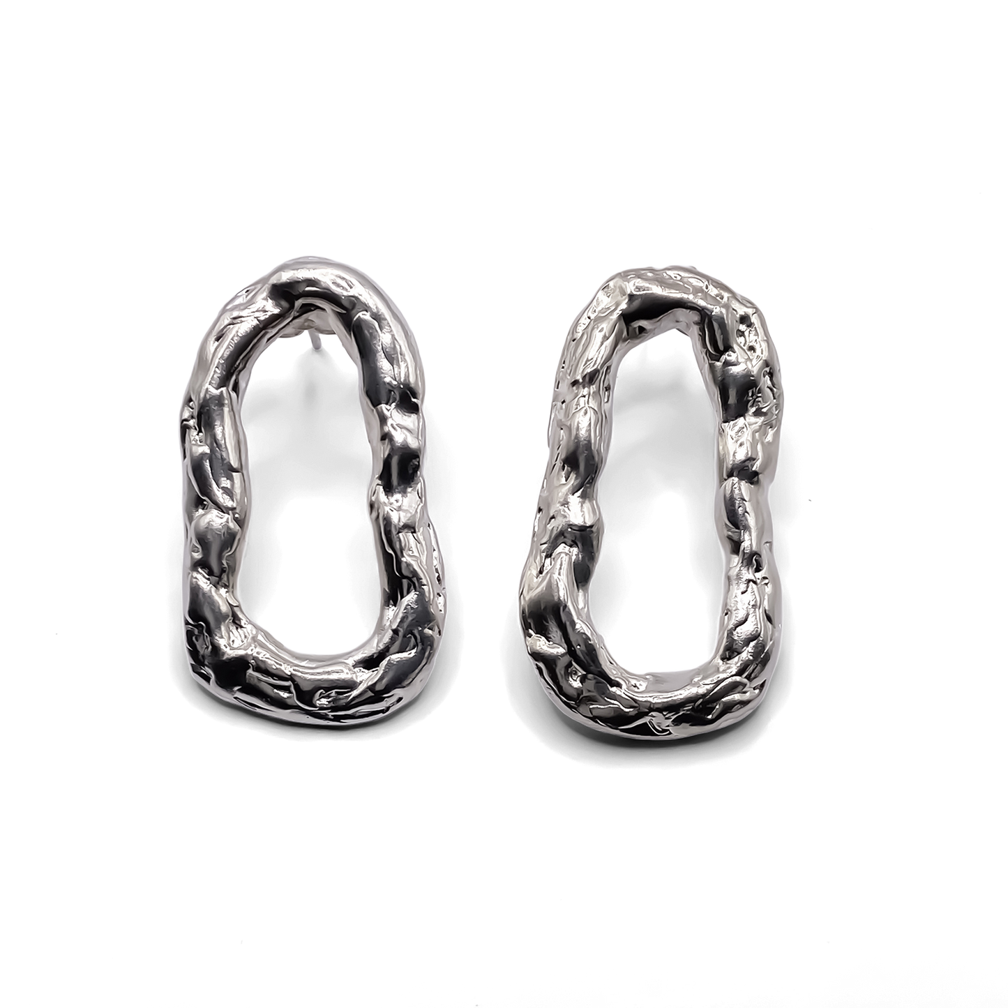 Flow Loop Earrings in sleek textured silver, elegant and minimal statement design, gold or silver, free shipping