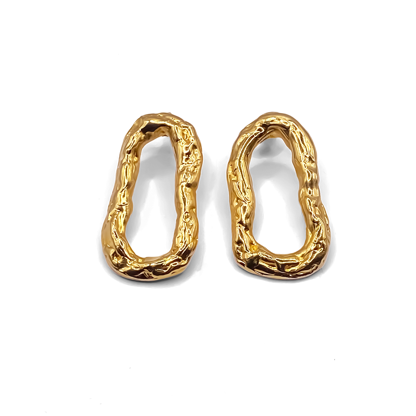Handmade Flow Loop Earrings in gold with a textured finish, statement design by MOCA Jewellery. Sleek, delicate, minimal style for modern wear.