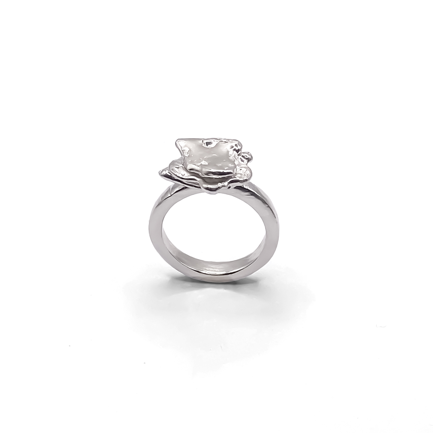 Angled artistic shot of Flower ring - Flower ring statement handmade, abstract gold or silver, Nature-Inspired, free shipping