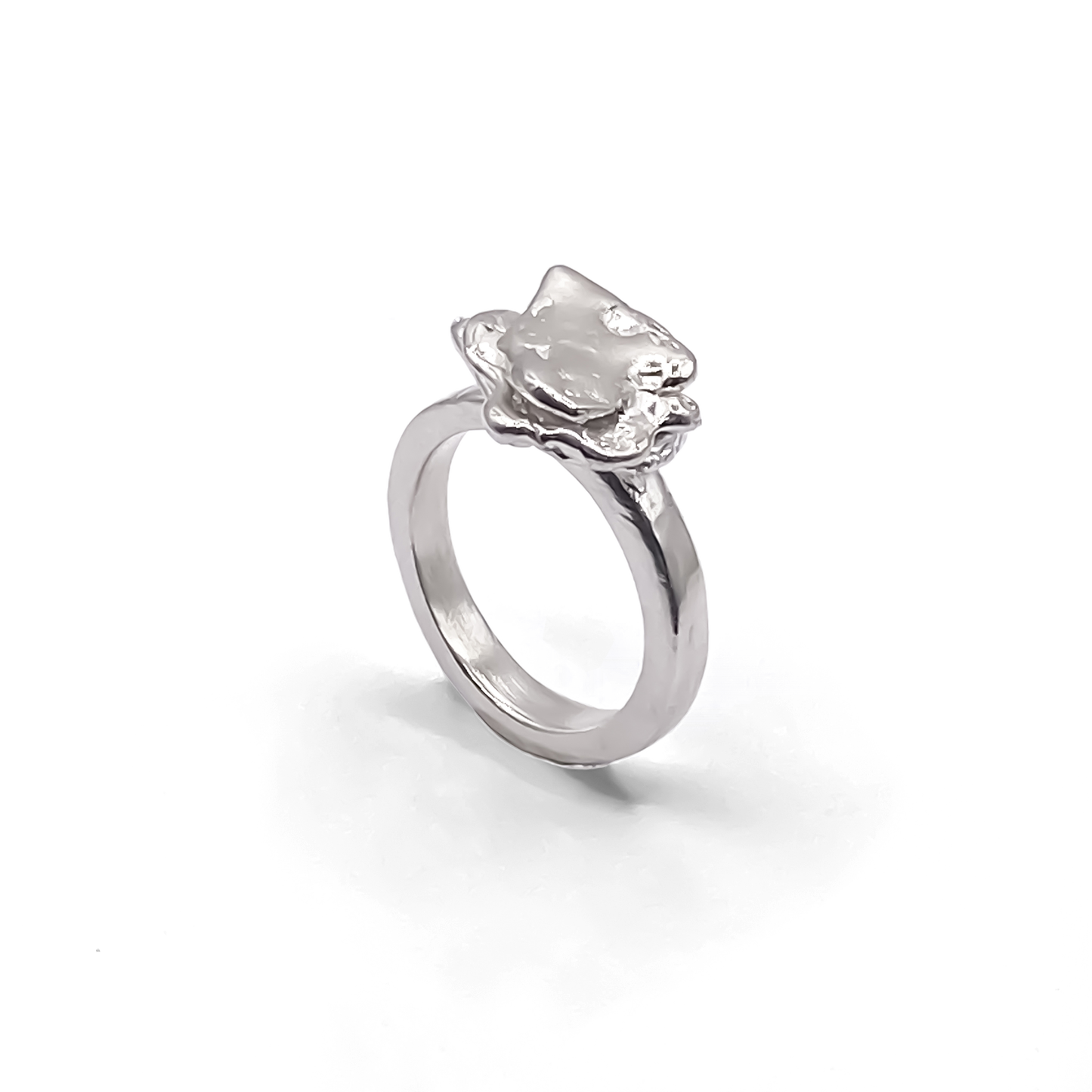 Abstract contemporary Flower ring in polished metal - Flower ring statement handmade, abstract gold or silver, Nature-Inspired, free shipping