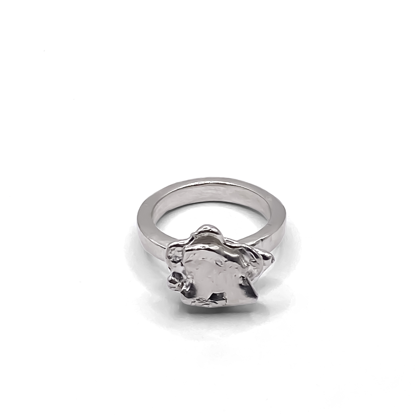 Studio frontal shot of Flower ring - Flower ring statement handmade, abstract gold or silver, Nature-Inspired, free shipping