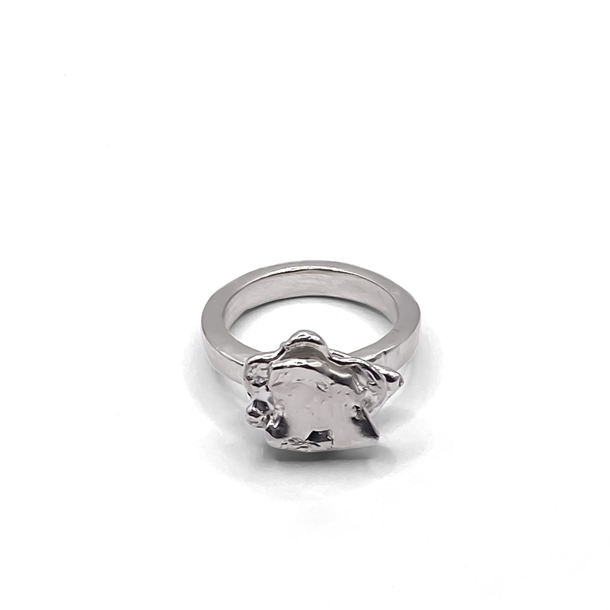 Studio frontal shot of Flower ring - Flower ring statement handmade, abstract gold or silver, Nature-Inspired, free shipping