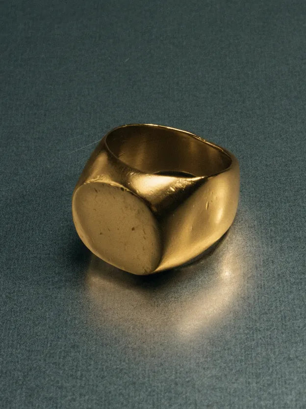 Handcrafted Square Round Signet Ring premium Sterling silver jewelry, polished face, product shot