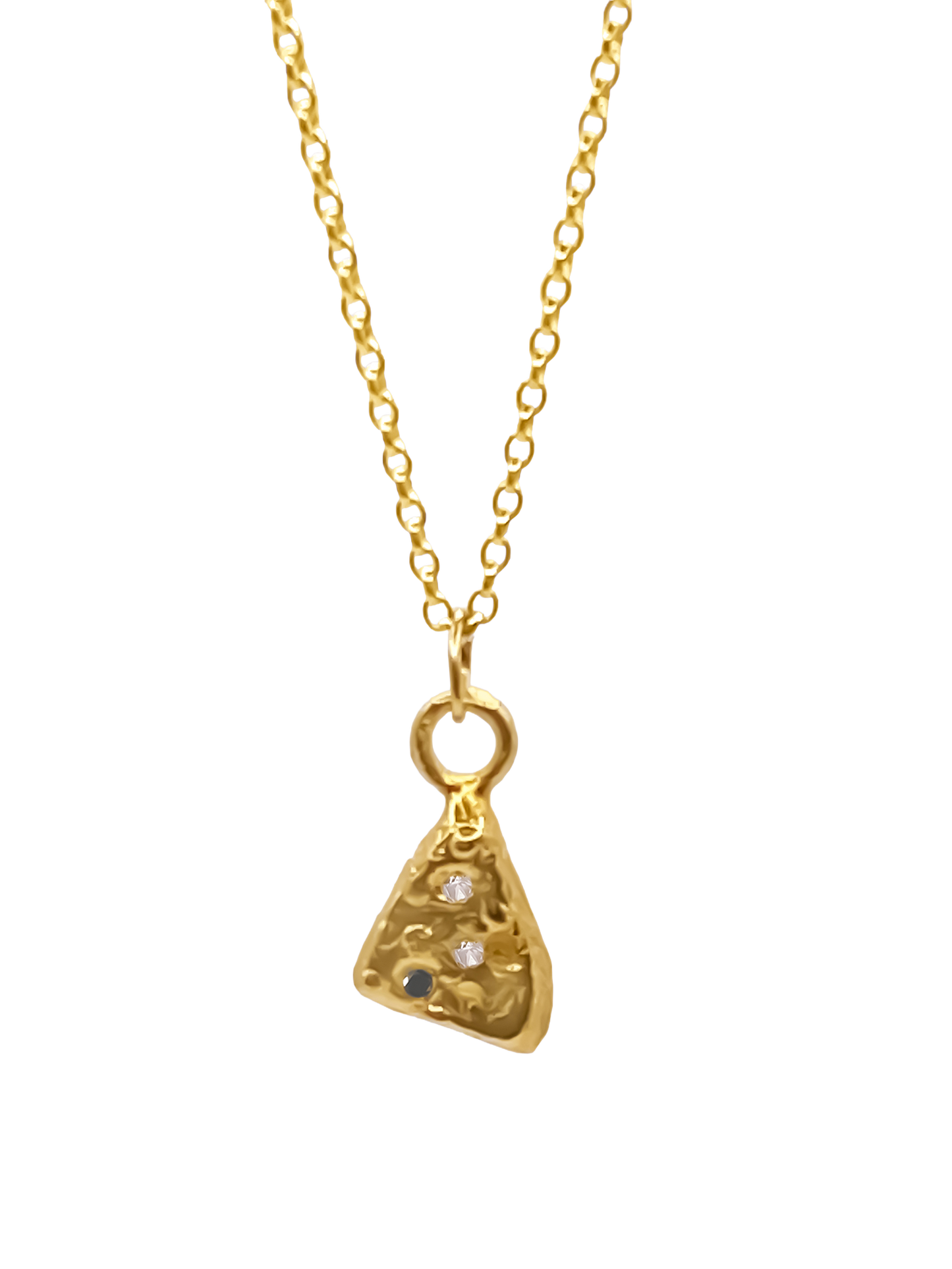 Elegant and minimal Triad Spark Pendant in gold, accented with gemstones – handmade by MOCA Jewellery