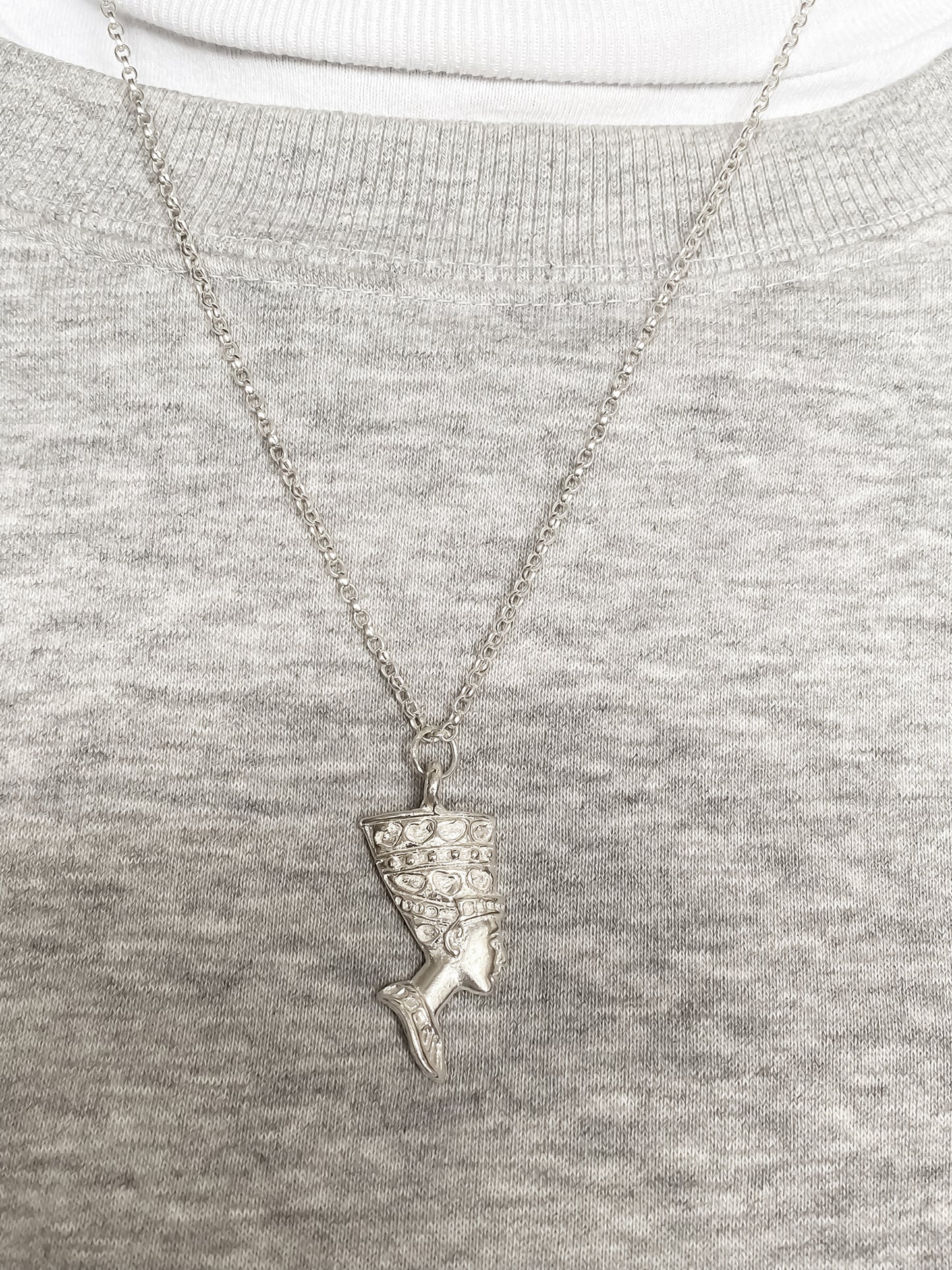 Handcrafted Queen Nefertiti Face Pendant on grey sweat shirt African gold or silver free shipping