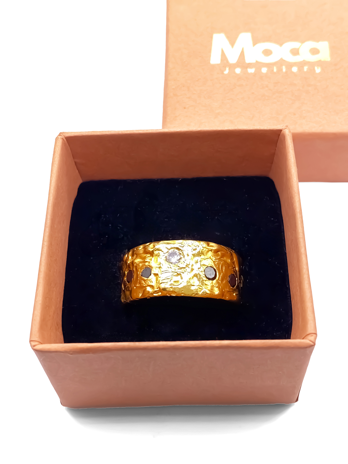 Gift boxed handmade gold gemstone ring MOCA Jewellery’s Stone Set Band