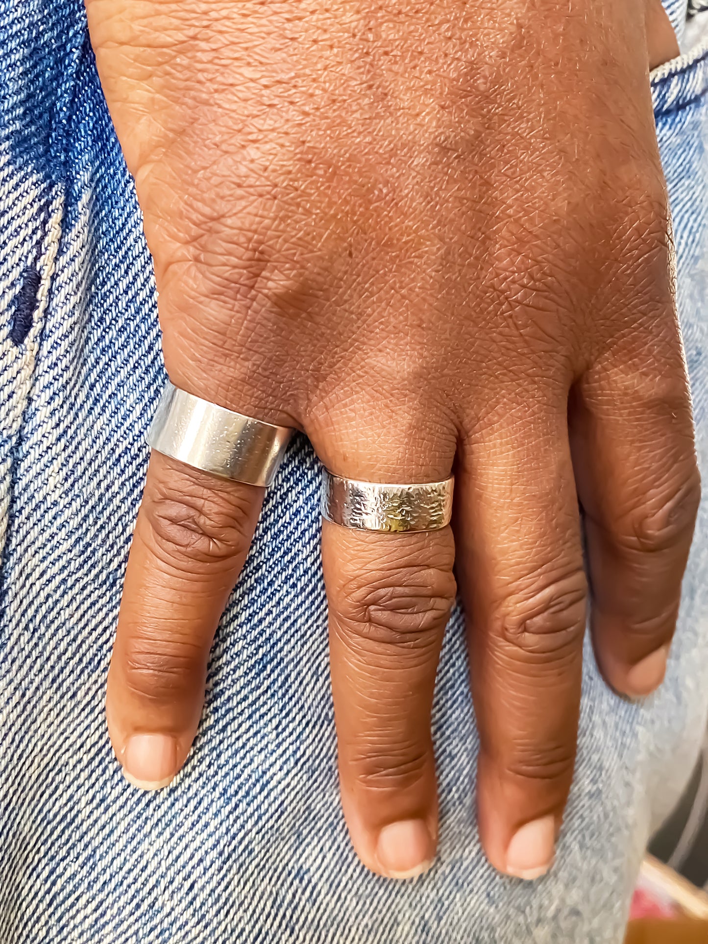 May's Ring with hammered texture, understated and minimal design in gold or silver, featuring free shipping