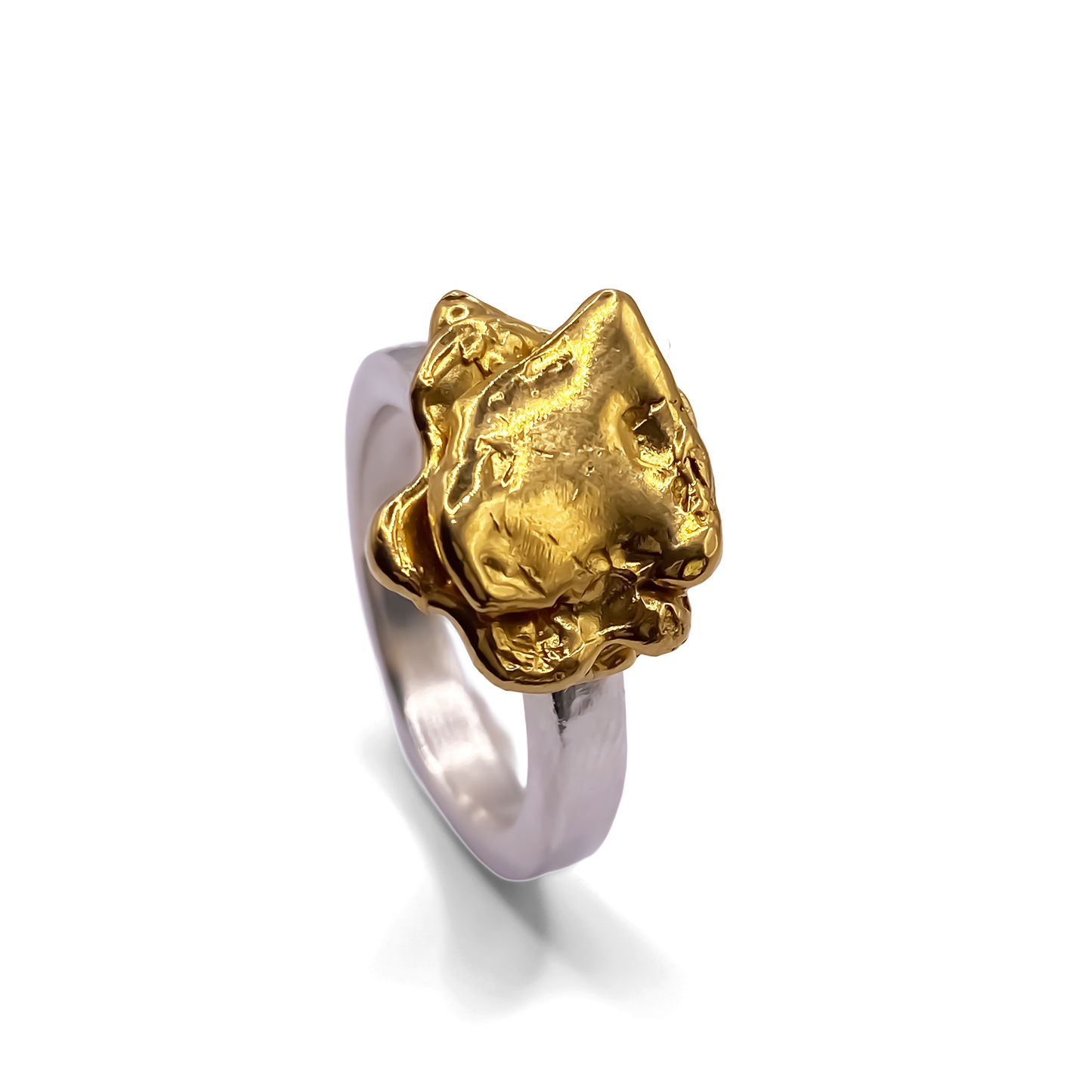 MOCA Jewellery handcrafted gold flower ring, abstract and artistic with sculpted finish and free UK delivery