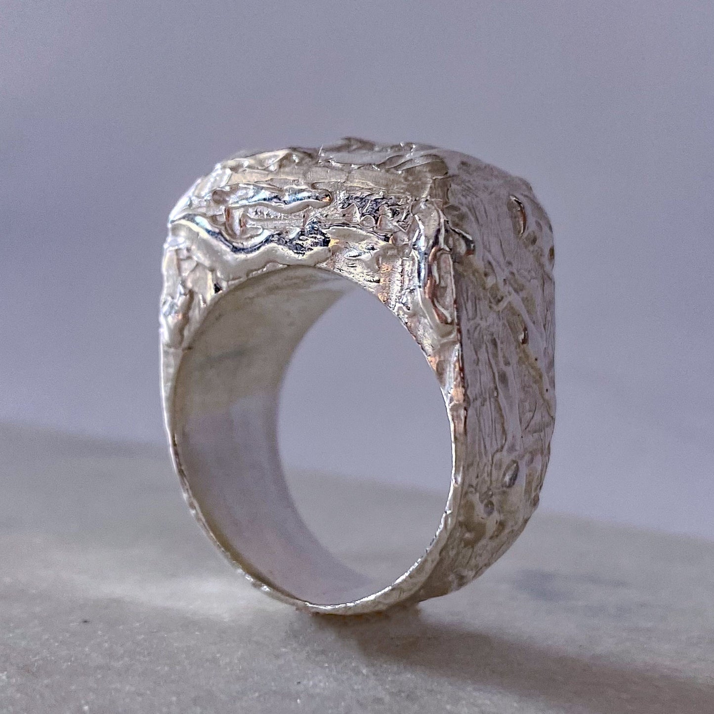 Moca Jewellery Molten Bubble Ring silver or gold free shipping unique texture designed for a bold statement