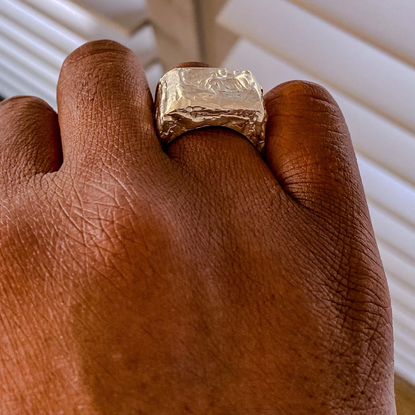 Molten Bubble Ring silver or gold free shipping unique texture worn on a hand to showcase its design