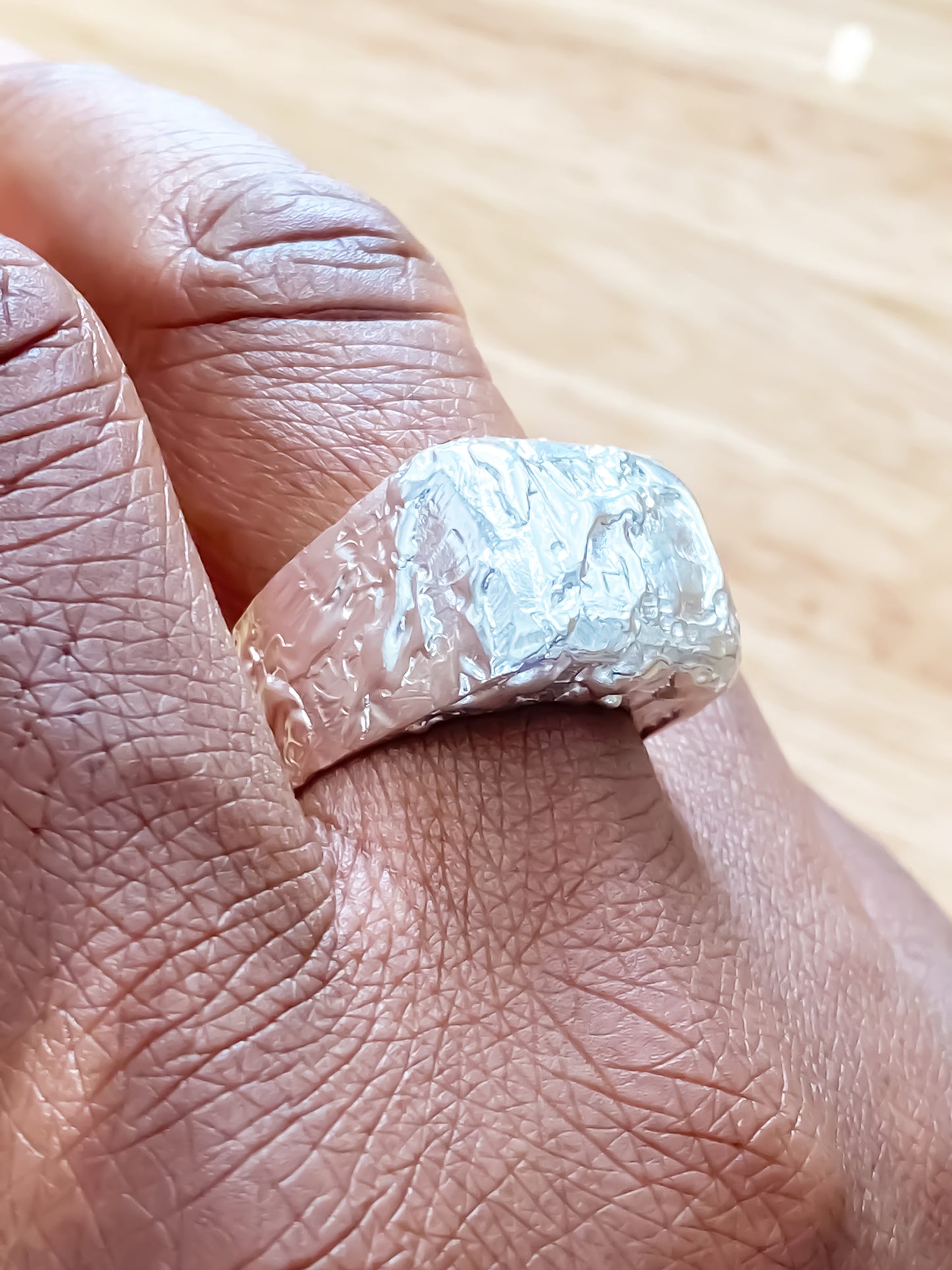 Moca Jewellery Molten Bubble Ring silver or gold free shipping unique texture on a hand