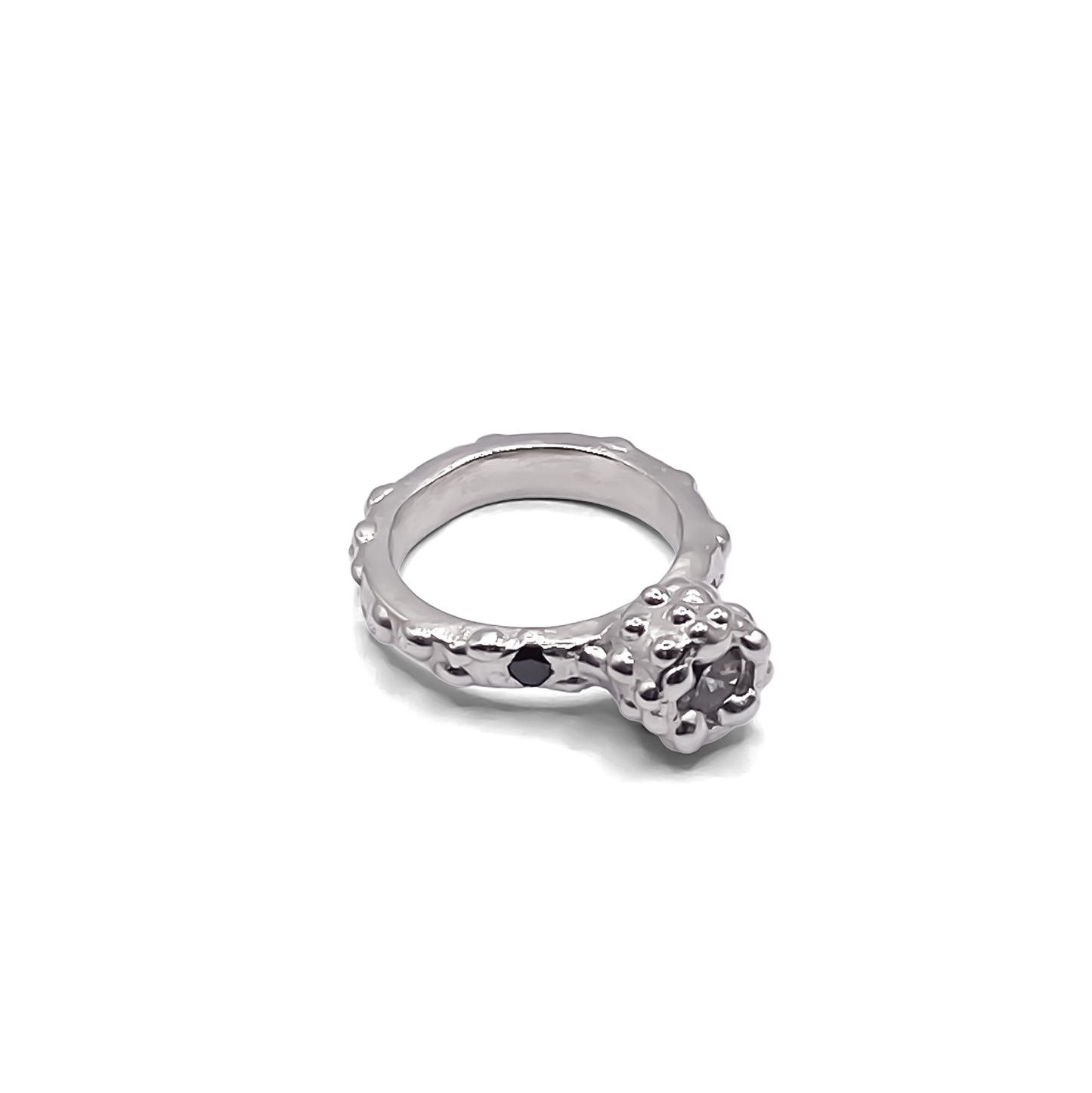 Detail view of dotted Orbit Ring band with gemstone texture - abstract, bold white and black gemstones gold or silver free shipping