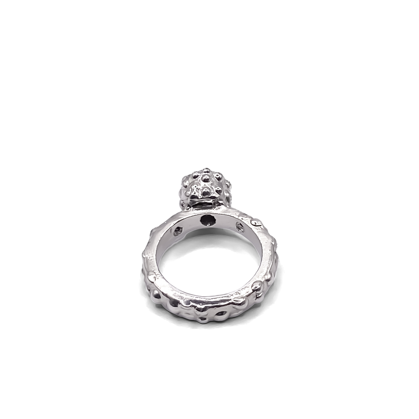 Side sculptural view of Orbit Ring showing dot band - abstract, bold white and black gemstones gold or silver free shipping