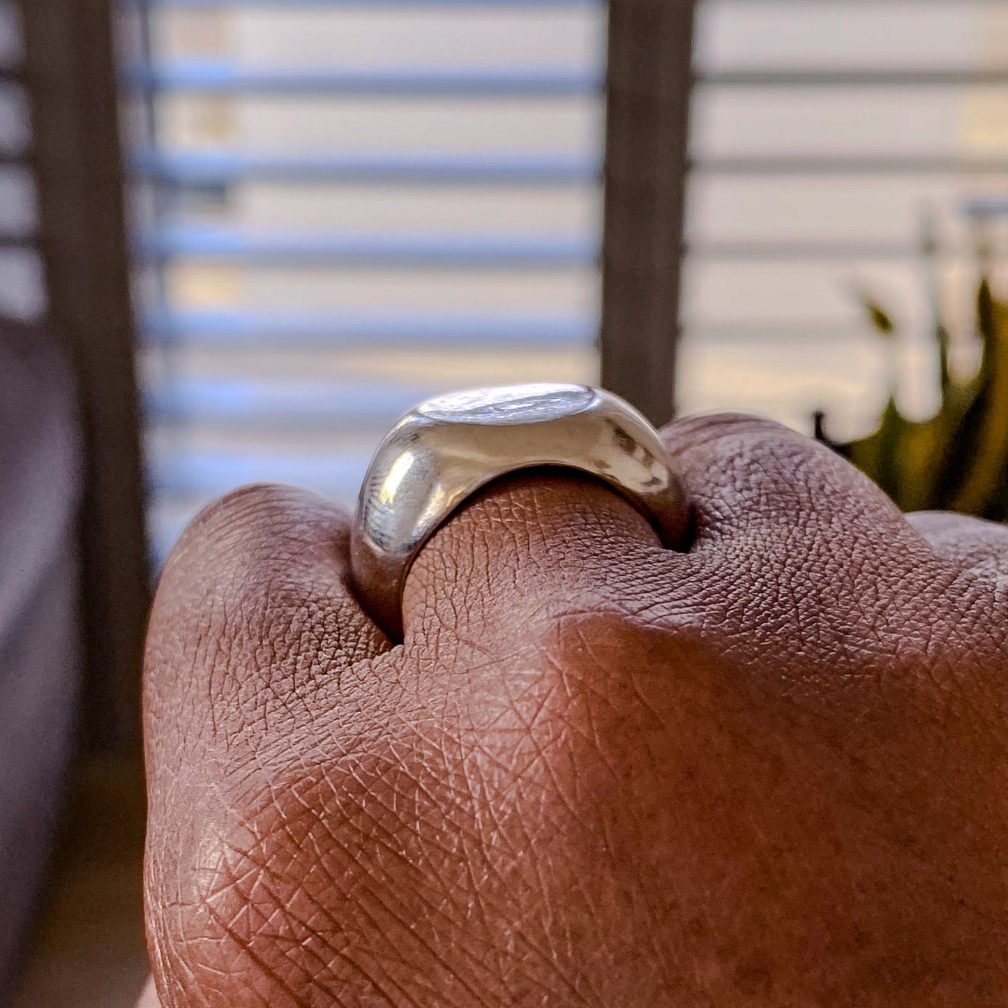 Moca Jewellery Round Signet Ring gold or silver free shipping sleek classic design on a hand