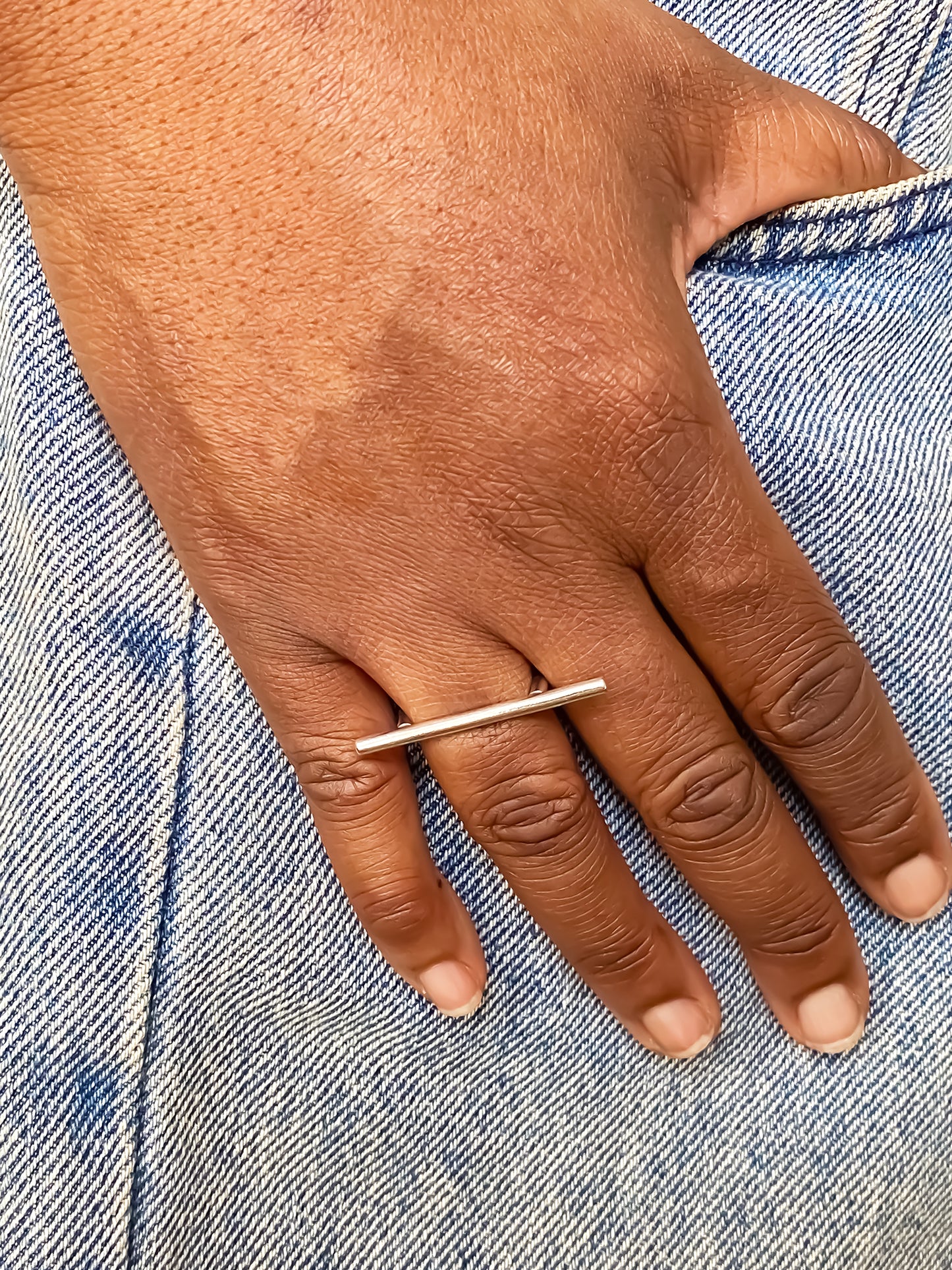 Moca Jewellery offers free shipping on silver bar ring in a gold silver finish.