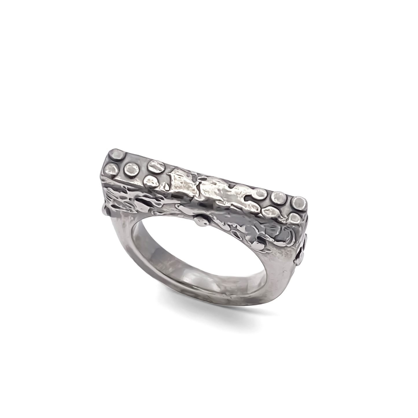 Slender unique Textured Ring oxidised gold or silver free shipping from Moca Jewellery