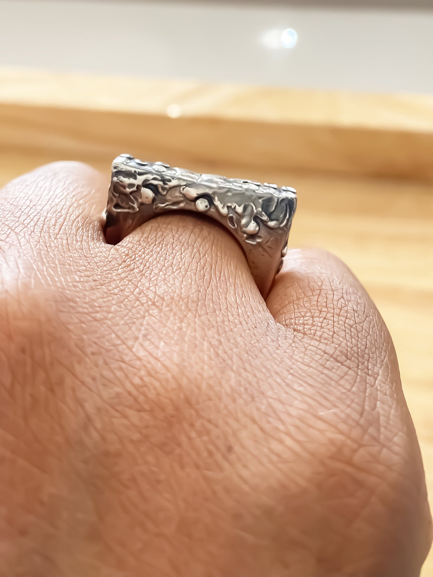 Slender unique Textured Ring oxidised gold or silver free shipping on a hand for stylish elegance