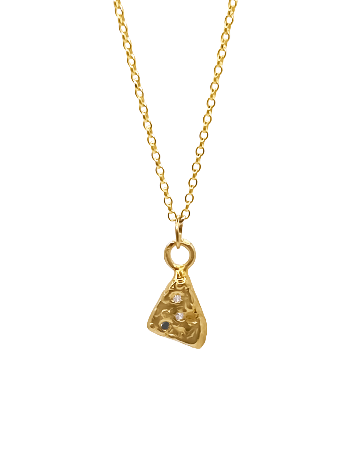 Minimal gold Triad Spark Pendant with fine gemstone details, an elegant choice from MOCA Jewellery