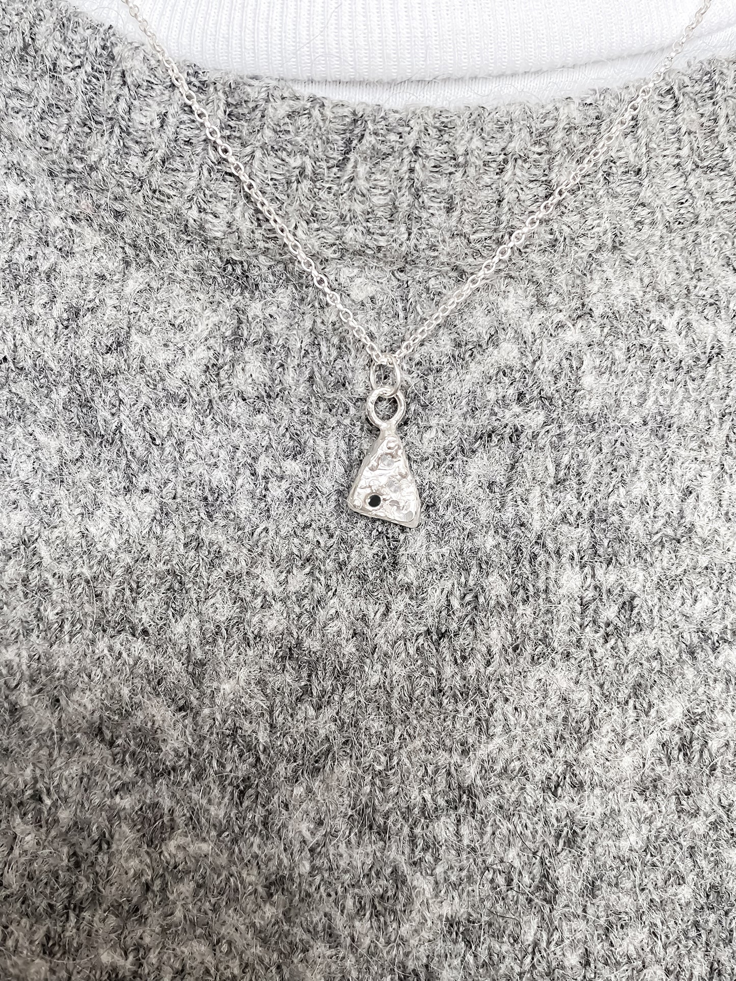 Spark Triangle Pendant with gemstone detail, minimalist in gold or silver, free shipping