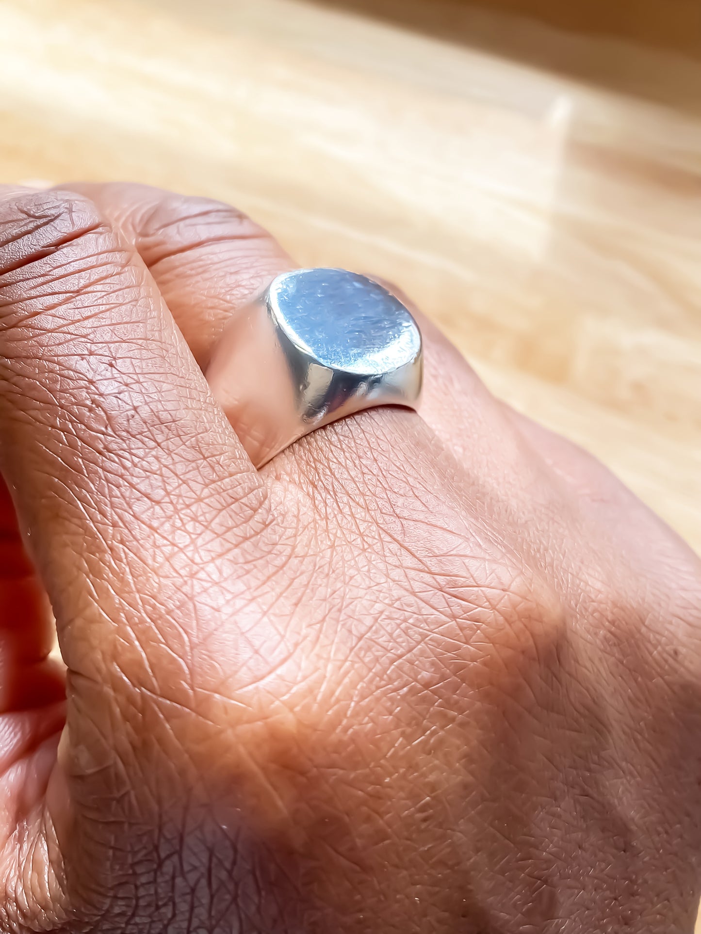 Square Round Signet Ring in silver with classic smooth shape, free shipping