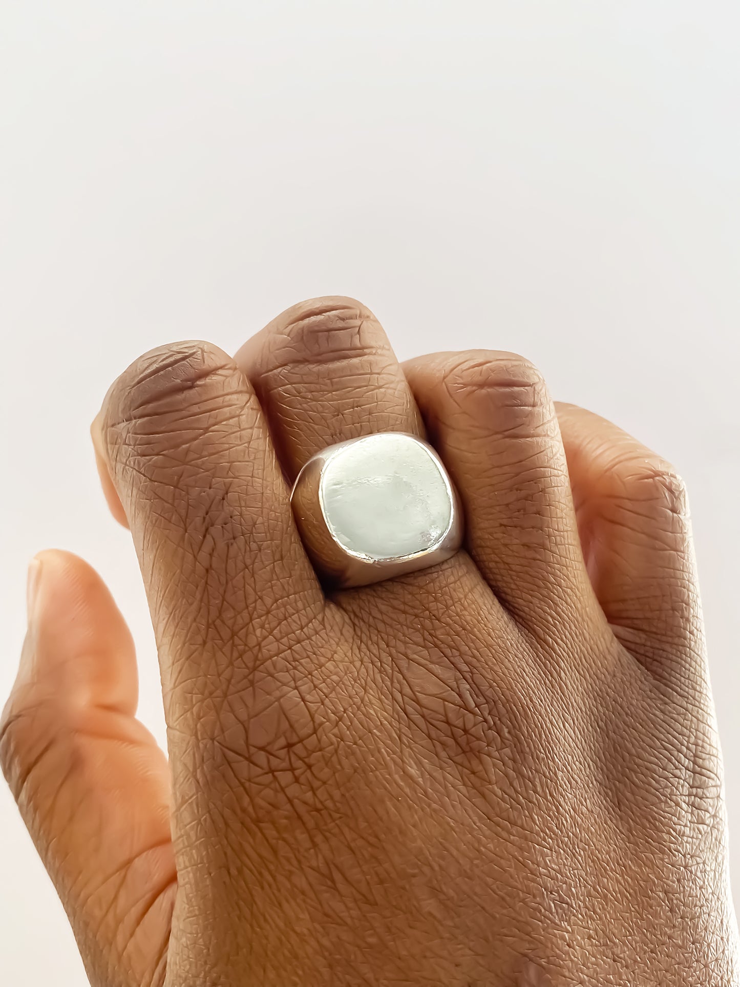 Square Round Signet Ring in silver with classic sleek design, free shipping