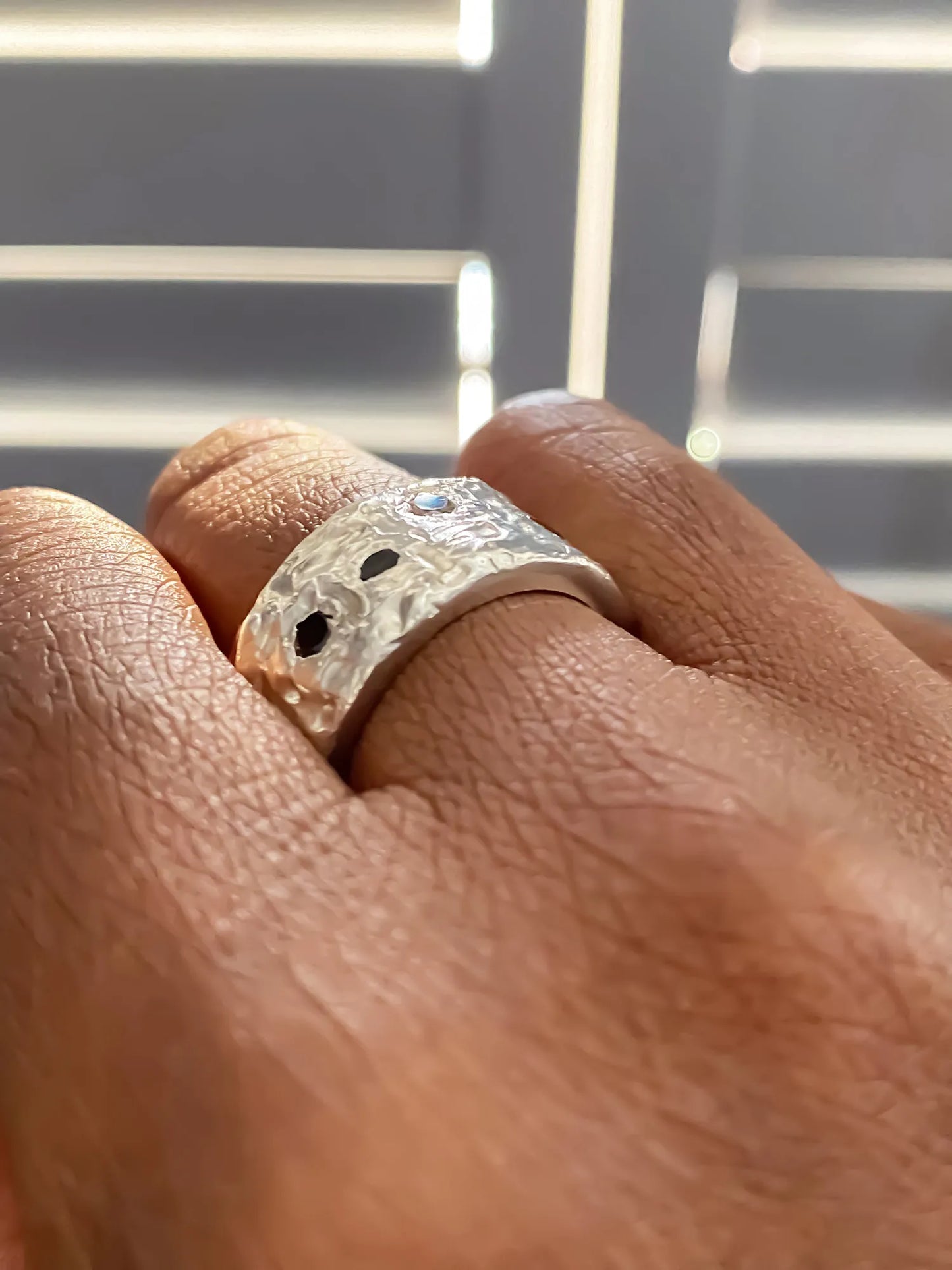 Stone Set Gem Band designer ring in Sterling silver, premium quality, side view