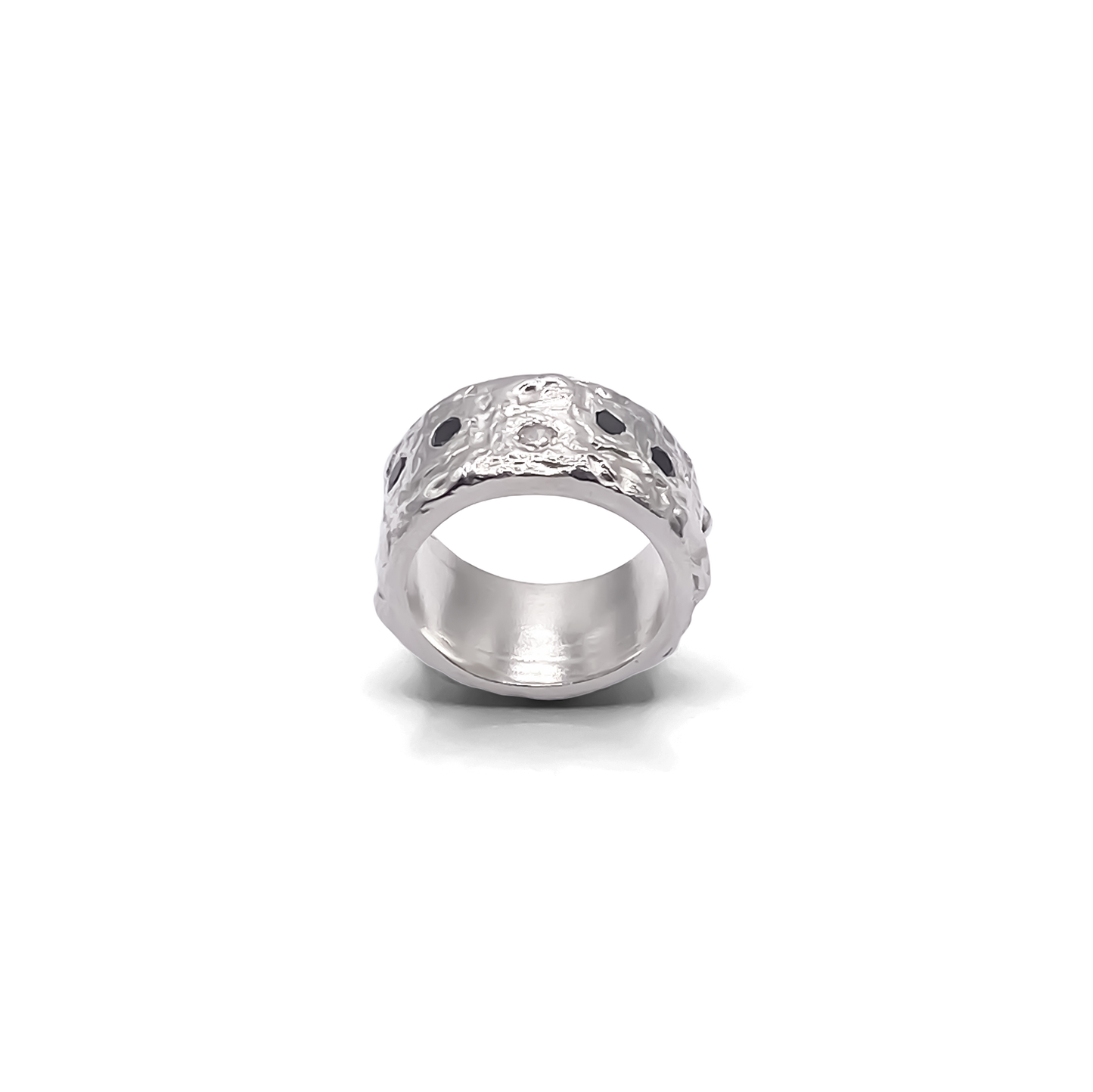 Stone Set Band photographed beside another for contrast - textured band white and black gemstones gold or silver free shipping