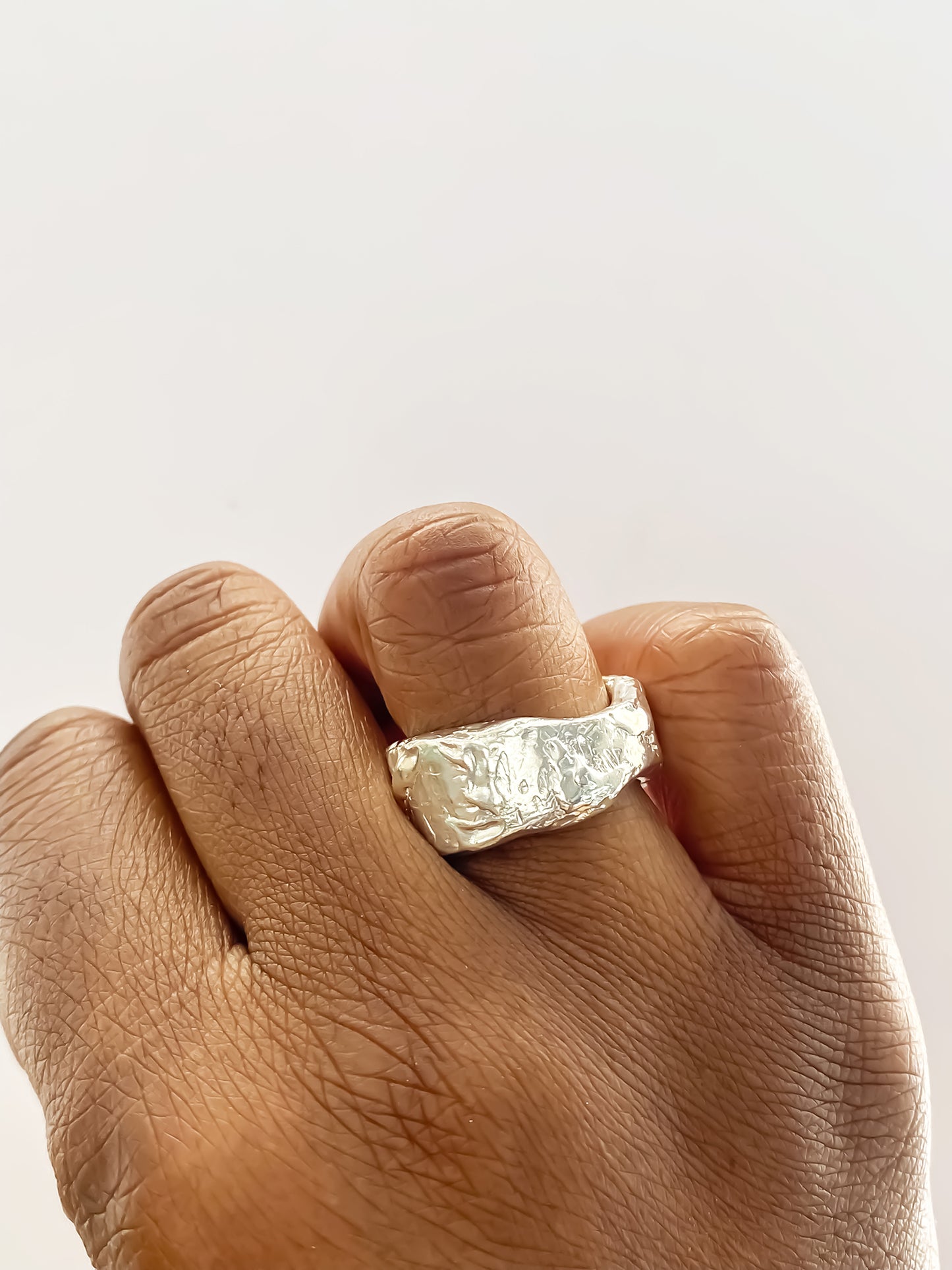 Moca Jewellery Tessy's Ring textured thick band free ship gold or silver worn on hand